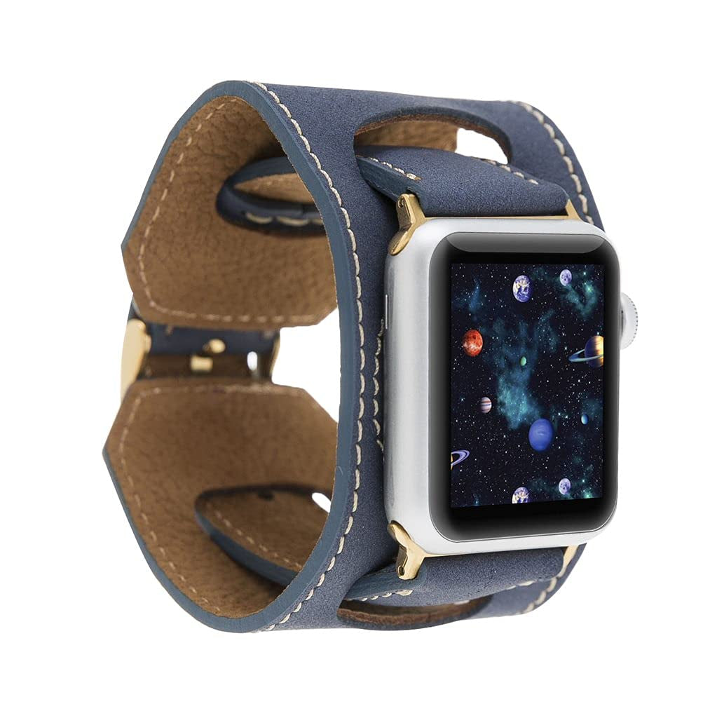 HARDISTON Cuff Watch Band Compatible with Apple 44Mm for Men & Women, Handmade Genuine Leather, Compatible with Iwatch Series 7 6 5 4 3 2 1 SE, Wrist Bracelet Arm Band, Medium/Band-Russet  HARDISTON Band-Navy iWatch-49mm / Band-Small 