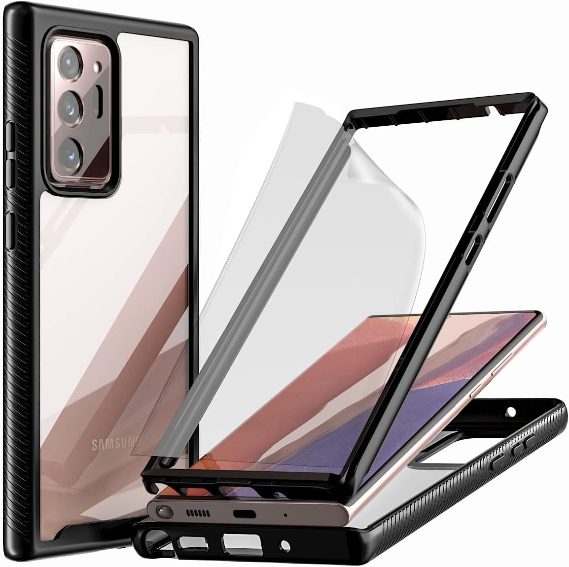 Note 20 Case, Samsung Galaxy Note 20 Case,Fingic Built in Screen Protector Full Body Protection Hard Shell Soft TPU Bumper Shockproof Rugged Protective Cover for Samsung Galaxy Note 20 5G 2020 (Clear)  Fingic Samsung Galaxy Note 20 Ultra  