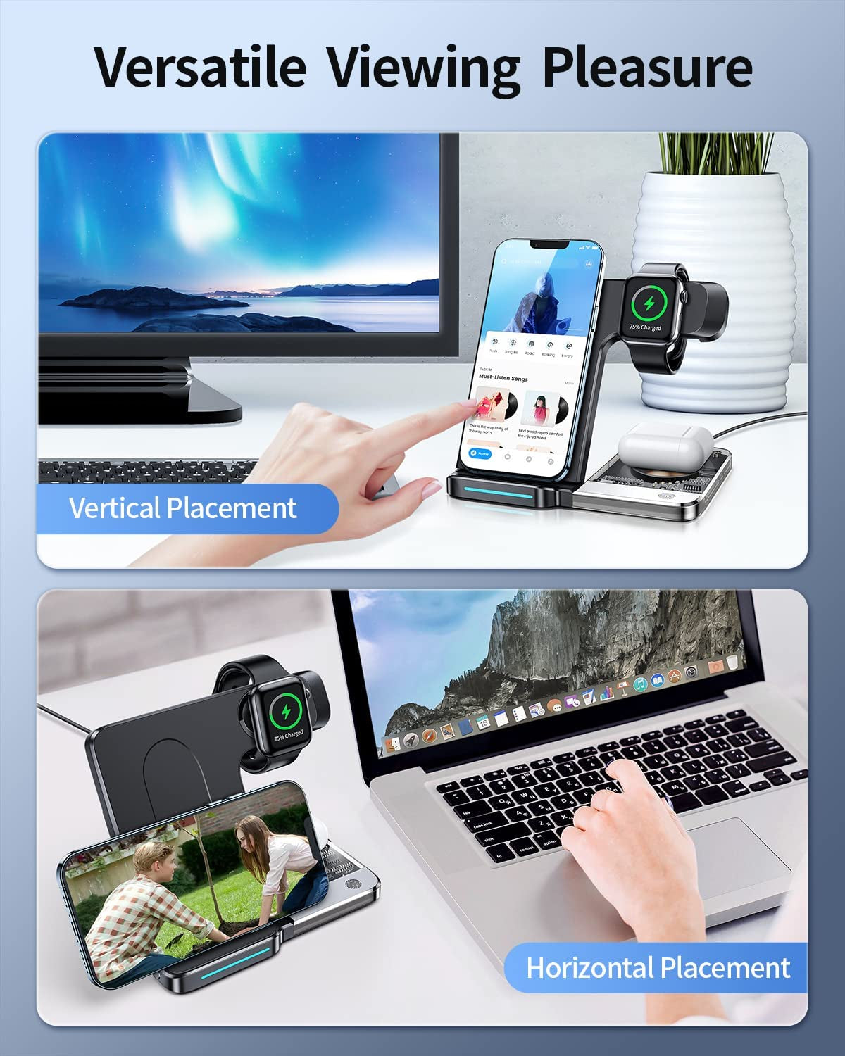 𝟮𝟬𝟮𝟯 𝗡𝗲𝘄 Wireless Charger 3 in 1,Wireless Charging Station, Fast Charger Stand for Multiple Devices Apple Iphone 14/13/12/11/Pro/Max/Xs/Xr/X/8/Plus, for Iwatch 7/6/5/4/3/2/SE, Airpods 3/2/Pro  VENTU   