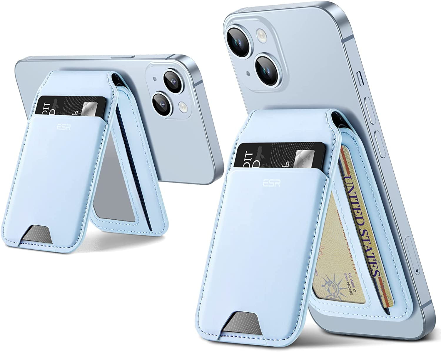 ESR Halolock Vegan Leather Phone Wallet Stand, Magsafe Wallet and Adjustable Stand, Magnetic Wallet Compatible with Iphone 14/13/12 Series, Not Compatible with Iphone 13/12 Mini, 3 Card Holder, Black  Electronic Silk Road Corp Blue  