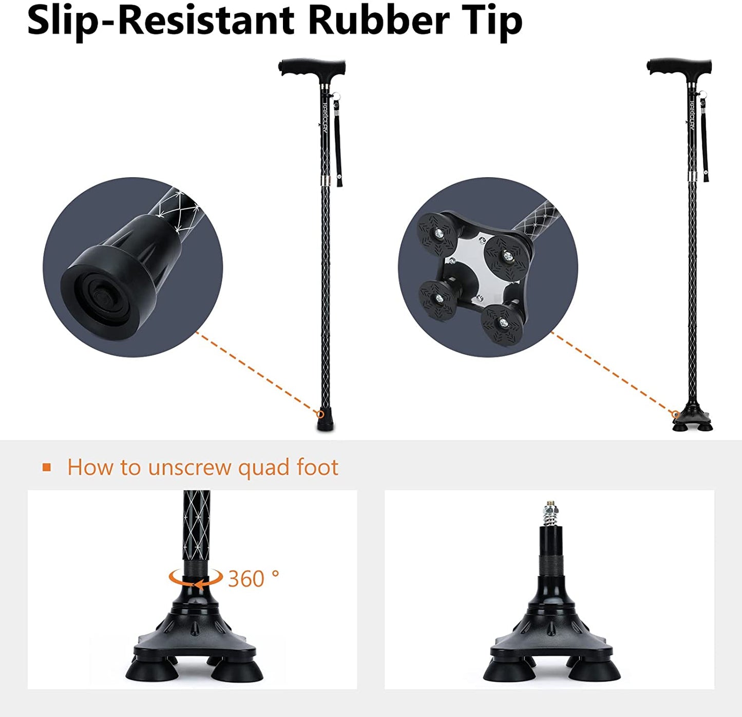 KAKICLAY Folding Walking Cane with LED Light for Women & Men, Foldable Adjustable Lightweight Aluminum Walking Stick for Seniors & Adults  KAKICLAY   