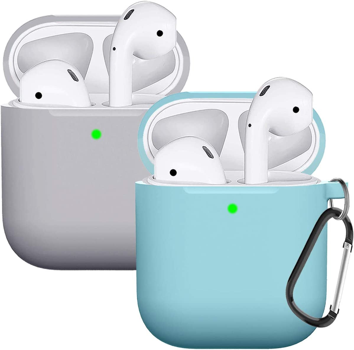 Compatible with Airpods Case Cover Silicone Protective Skin for Airpods Case 2&1 (2 Pack) Black/Sand Pink  Doboli Blue/Gray  