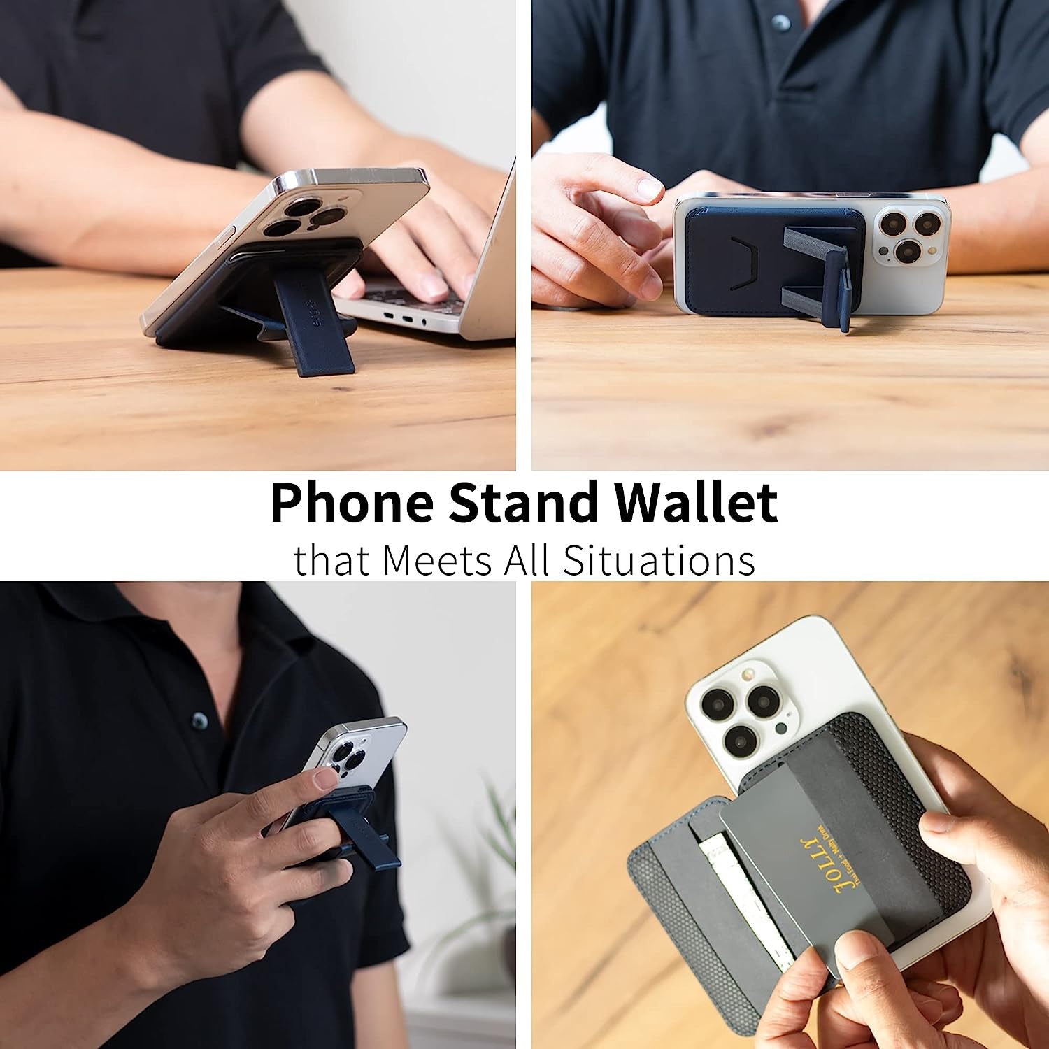 Ergomi Magsafe Hercules Flip Wallet Stand for Iphone 14/13/12 Series, Ultra Slim 2 In-1 Magnetic Phone Stand 2+ Card Holder & Finger Grip, Detachable & Adjustable W/Portrait/Landscape Viewing(Blue)  ergomi   