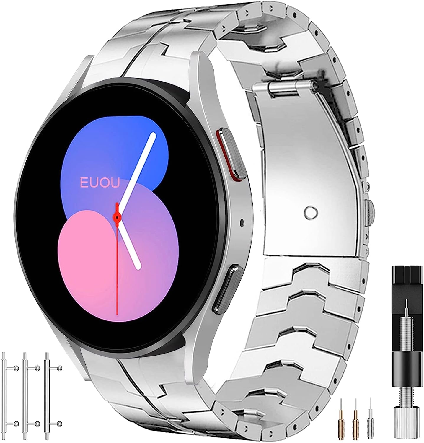 Miimall Compatible for Samsung Galaxy Watch 5 Pro 45Mm/Watch 5 &4 44Mm 40Mm/Watch 4 Classic 46Mm 42Mm Bands Metal, No Gap Stainless Steel Metal Wristband Band for Galaxy Watch 5/4 44Mm 40Mm(Black)  Miimall Silver  