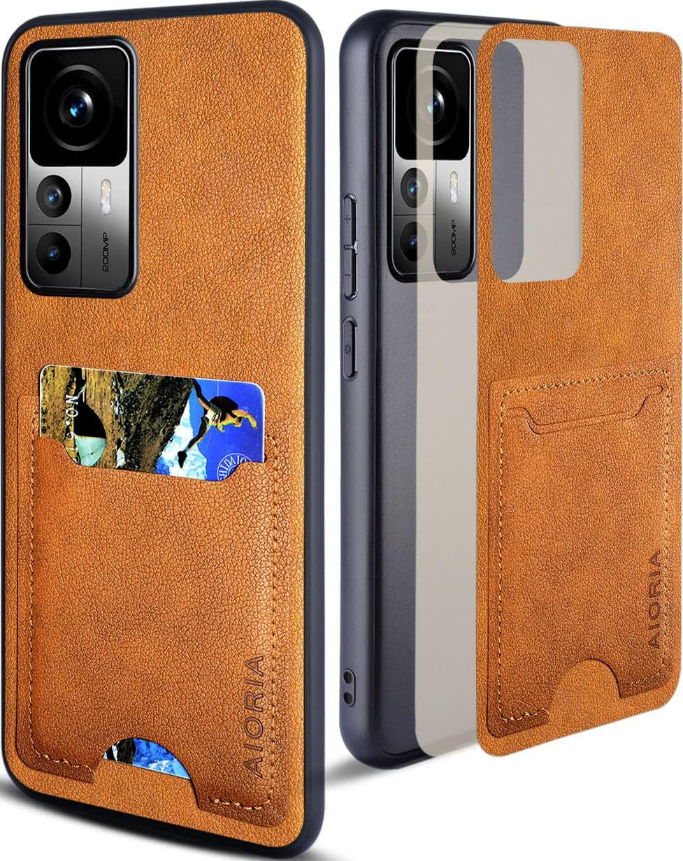 AIORIA for Xiaomi 12T Pro Case, with Card Holder Premium Leather Phone Cover Retro Card Slot Full Protective Case for Xiaomi 12T Pro 5G (Orange)  AIORIA   