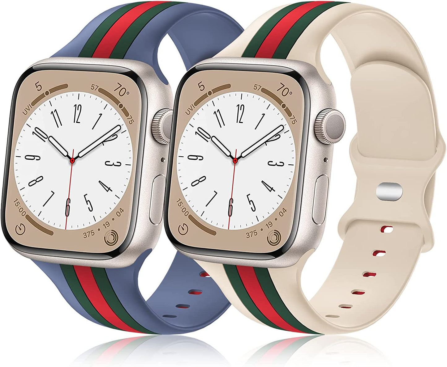 [2 Pack] Designer Bands Compatible with Apple Watch Band 38Mm 40Mm 41Mm 42Mm 44Mm 45Mm 49Mm Men Women, Soft Silicone Sport Band Replacement Strap for Apple Watch Ultra Iwatch Series 8 7 SE 6 5 4 3 2 1  Seizehe Walnut/Army Green/Red-Lavender Grey/Army Green/Red 38mm/40mm/41mm 