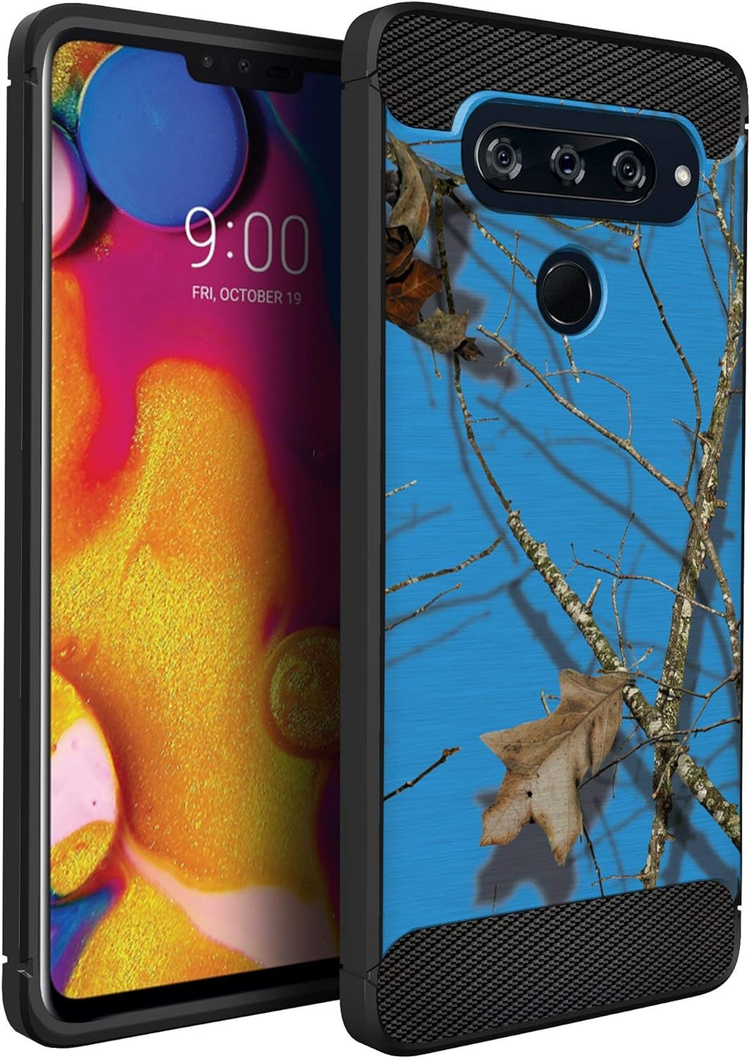 Cases on Deck White Case Compatible with [LG V40 Thinq] Hunters Series Slim No Bulk Carbon Fiber Texture Black Flexible TPU Material (Snow Hunters Camo)  CasesonDeck Blue Hunters Camo  