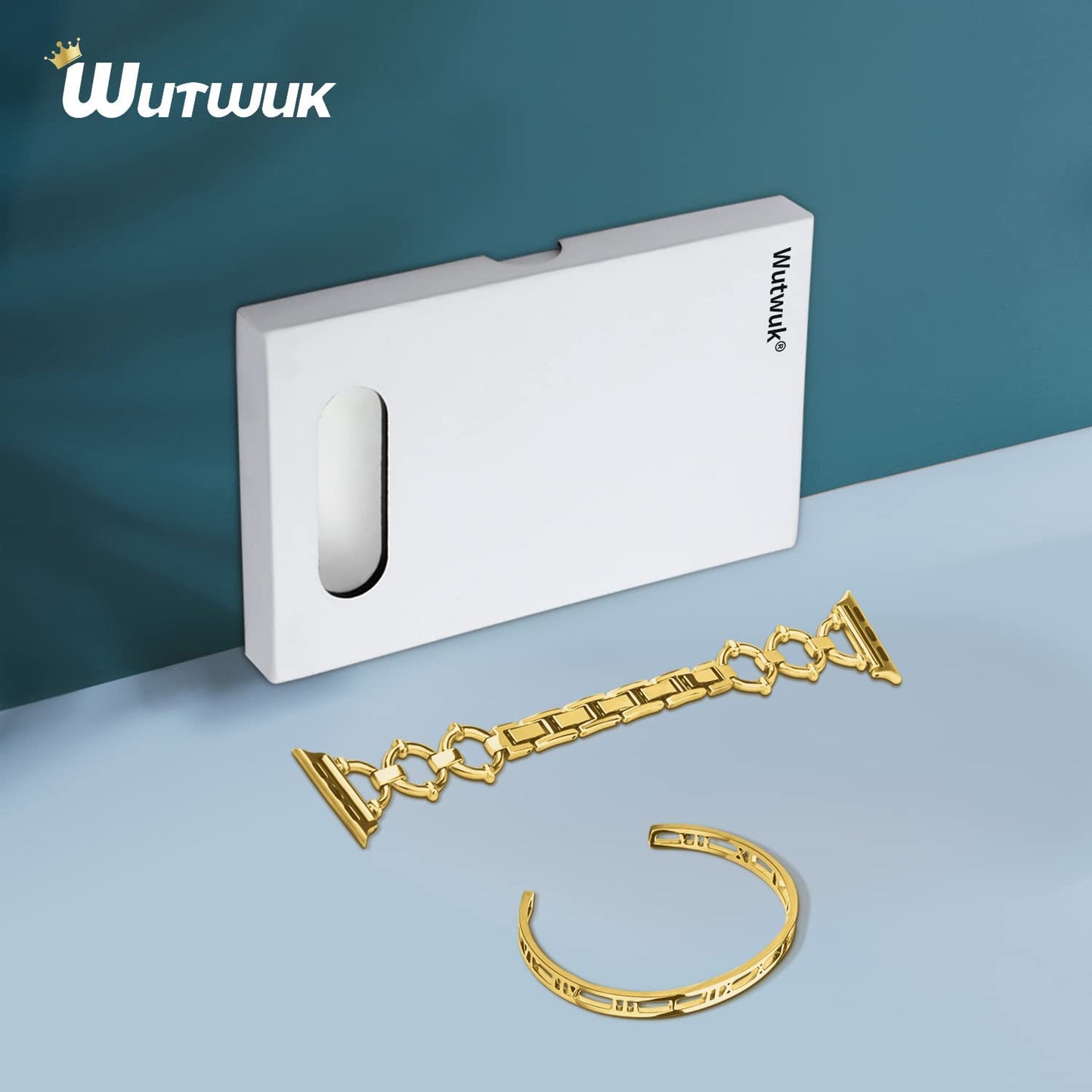 Wutwuk Compatible with Apple Watch Band 38Mm 40Mm 41Mm, Iwatch Bands Strap for Apple Watch SE Series 8 7 6 5 4 3 2 1, Women Dressy Roman Numerals Bangle Bracelets Set, Gold  wutwuk   