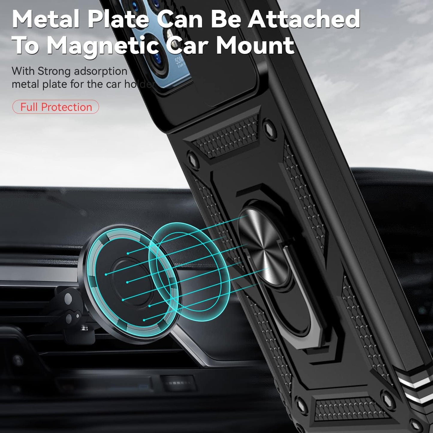 For Motorola Edge plus 2023 Case W/ Slide Camera Cover HD Screen Protector [Military Grade 16Ft. Drop Tested] Magnetic Ring Holder Kickstand Protective Phone Case for Motorola Edge+ plus 2023, Black  PUSHIMEI Co., Ltd.   