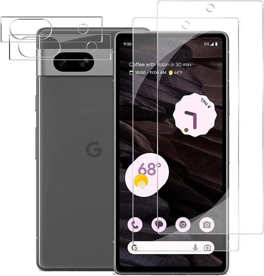 Pixel 7A Tempered Glass Screen Protector + Camera Lens Protector [ 2 + 2 Pack ][Fingerprint Unlock] [Anti-Scratch] [Case Friendly] HD Clear Protective Film for Google Pixel 7A  BIGFACE   