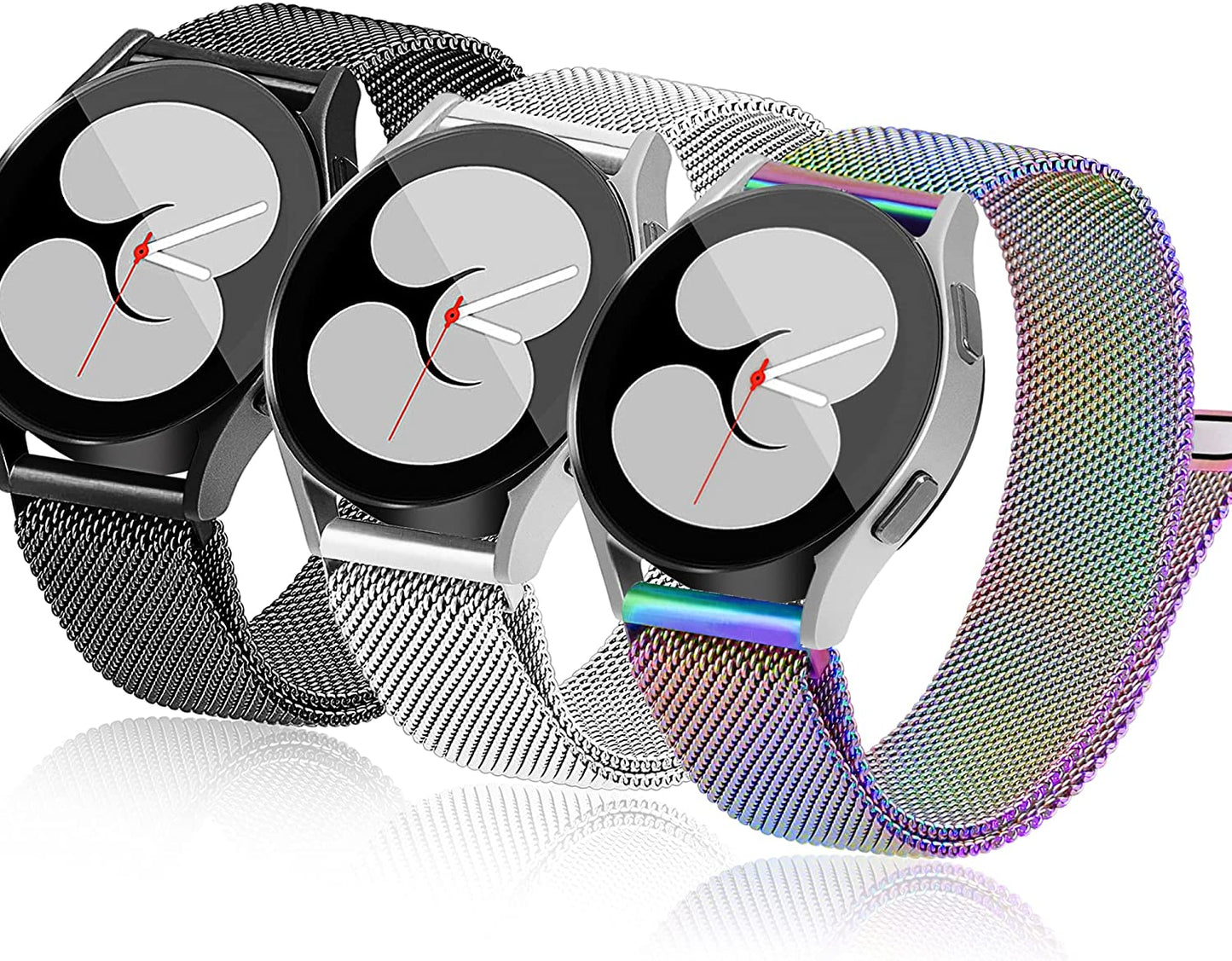 3 Packs Upgrade Double Magnetic Galaxy Watch 5/4 Band, Mesh Loop 20Mm Breathable & Comfortable Band, Compatible with Samsung Watch 5 Band/Galaxy Watch 4 Band/Watch 5 Pro Band/Active 2/ Watch 3 41Mm  YGTIECS Black / Colorful / Silver 20mm 