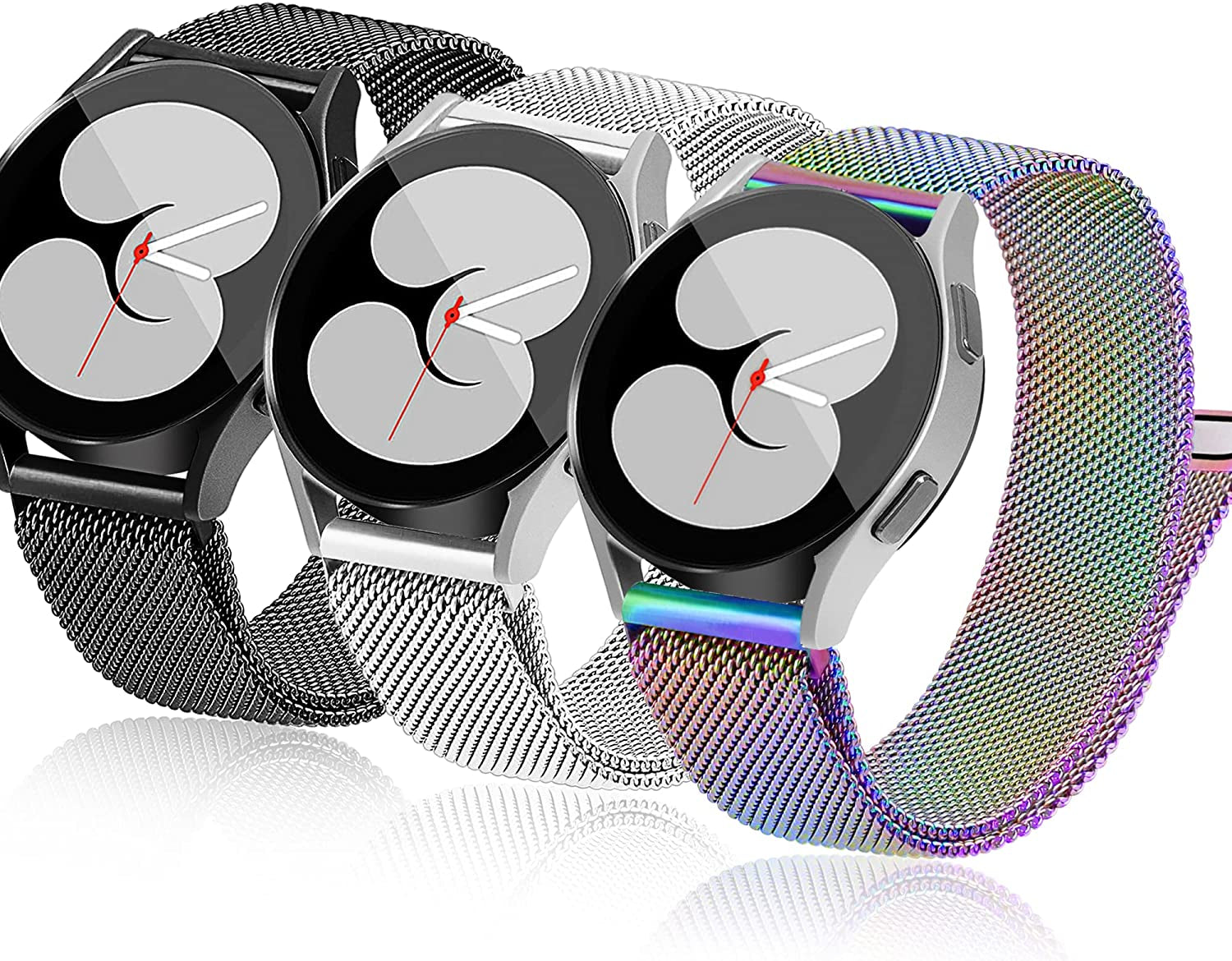 3 Packs Upgrade Double Magnetic Galaxy Watch 5/4 Band, Mesh Loop 20Mm Breathable & Comfortable Band, Compatible with Samsung Watch 5 Band/Galaxy Watch 4 Band/Watch 5 Pro Band/Active 2/ Watch 3 41Mm  YGTIECS Black / Colorful / Silver 20mm 