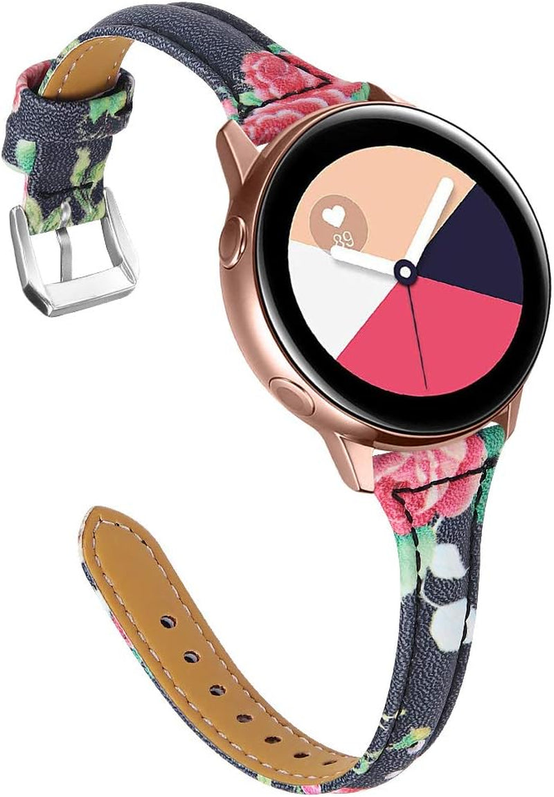 JOYOZY Leather Band Compatible with Samsung Galaxy Watch 5/4 40Mm 44Mm,Active(40Mm)/2(40Mm)(44Mm),Stylish Slim Wristband Strap for Galaxy Watch 42Mm/Samsung Galaxy Watch 4 Classic/Watch 5 Pro 45Mm  Joyozy Floral-A/Silver  