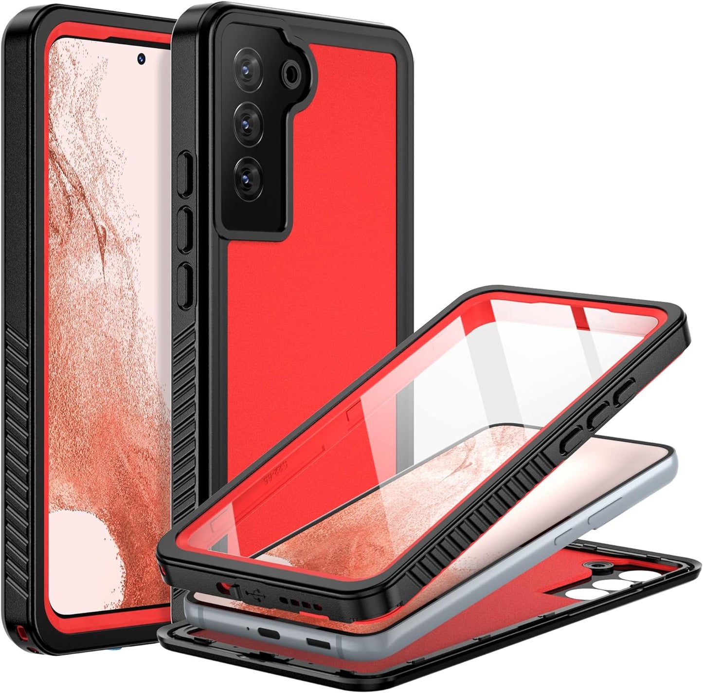 BEASTEK for Samsung Galaxy S22 Waterproof Case, FSN Series, Shockproof Underwater IP68 Case with Built-In Screen Protector Full Body Protective Cover, for Galaxy S22 6.1 Inch (Black)  BEASTEK Red Galaxy S22 Plus 