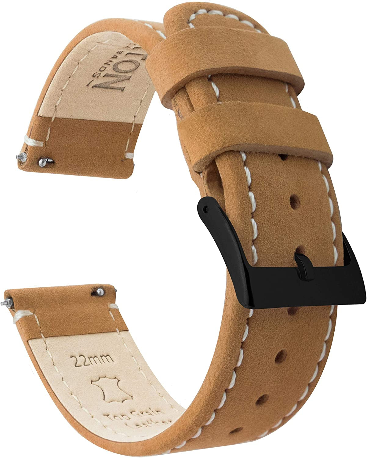 BARTON Top Grain Leather Watch Bands Compatible with All Apple Watch Models - Series 8, 7, 6, 5, 4, 3, 2, 1, SE & Ultra - Size 38Mm, 40Mm, 41Mm, 42Mm, 44Mm, 45Mm or 49Mm  Barton Watch Bands Gingerbread Leather / Linen White Stitching 20mm 