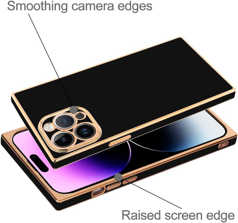 LSL for Iphone 14 Pro Case Square Black Plating Soft TPU Bumper Anti-Drop Anti-Scratch Shock Absorption Protective Wireless Slim Cover Compatible with Iphone 14 Pro 6.1 Inch for Women Girls Men  LSL   
