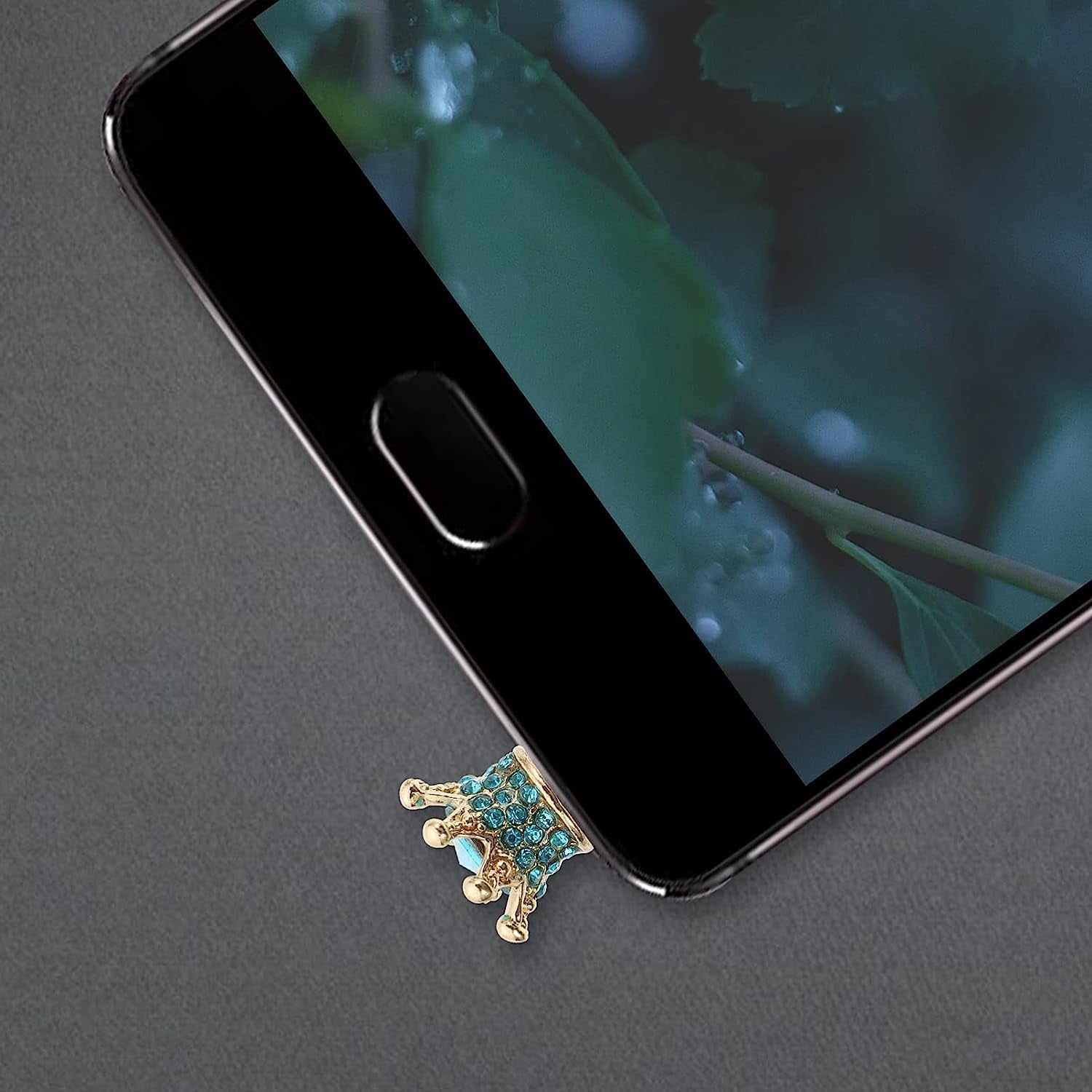 Hemobllo 2Pcs Earphone Jack Plug Crown Earphone Jack Stopper Rhinestone Dust Caps DIY Phone Accessories for 3. 5MM Headphone (Sky Blue)  Hemobllo   