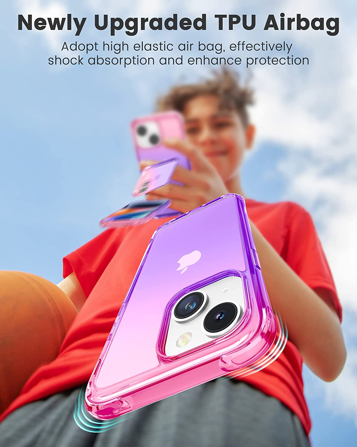 Mkeke for Iphone 14 Case Clear, for Iphone 13 Case Clear, Upgraded Sturdy Phone Case with Protective Bumpers for Iphone 14/13, Gradient Purple-Pink  Shenzhen Make Technology Company Limited   