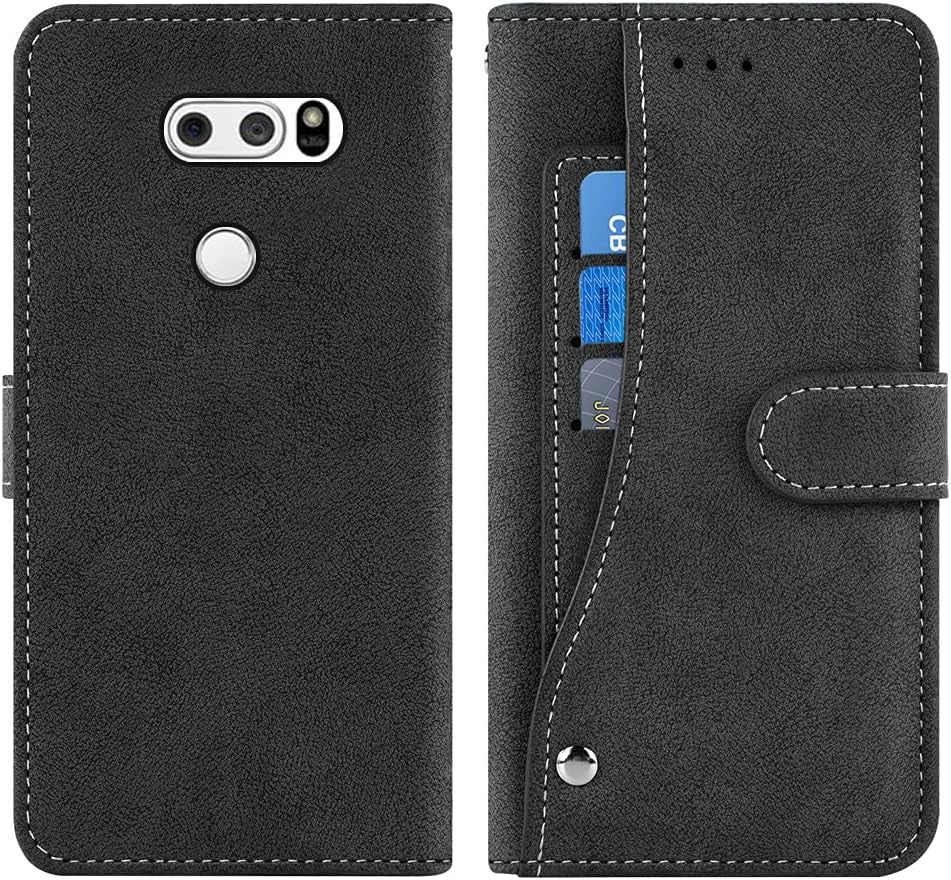 Compatible with LG V35 Thinq V30 plus Wallet Case and Tempered Glass Screen Protector Flip Cover Credit Card Holder Cell Accessories Phone Cases for LGV30 LGV35 LG30 LG35 V 30 35 V30+ V30S H931 Black  NSS   