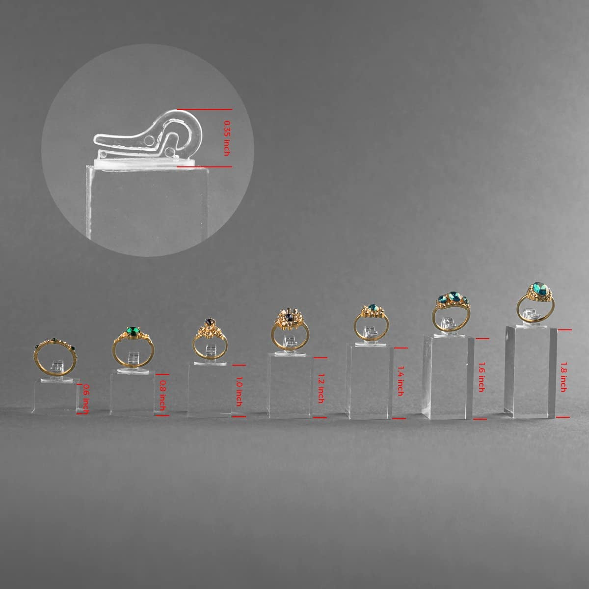 Sccsport 7Pcs Different Height Clear Finger Ring Display Stand Showcase Jewelry Holder  sccsport   