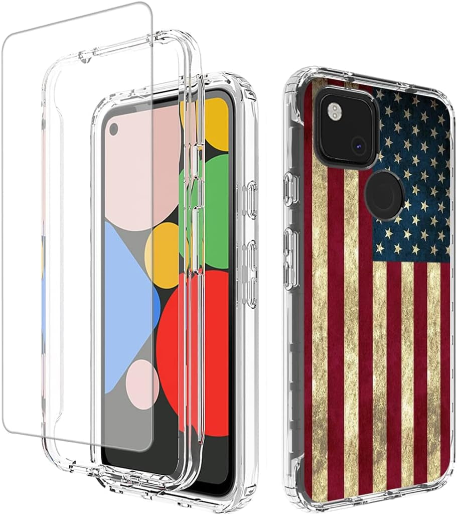 Yodueiv for Google Pixel 4A (Not Fit Pixel 4A 5G) G025J, GA02099 Case with Tempered Glass Screen Protector, Full-Body Cute Clear Floral Pattern Protective Phone Cover Case for Google Pixel 4A (Flower)  Yodueiv Flag  
