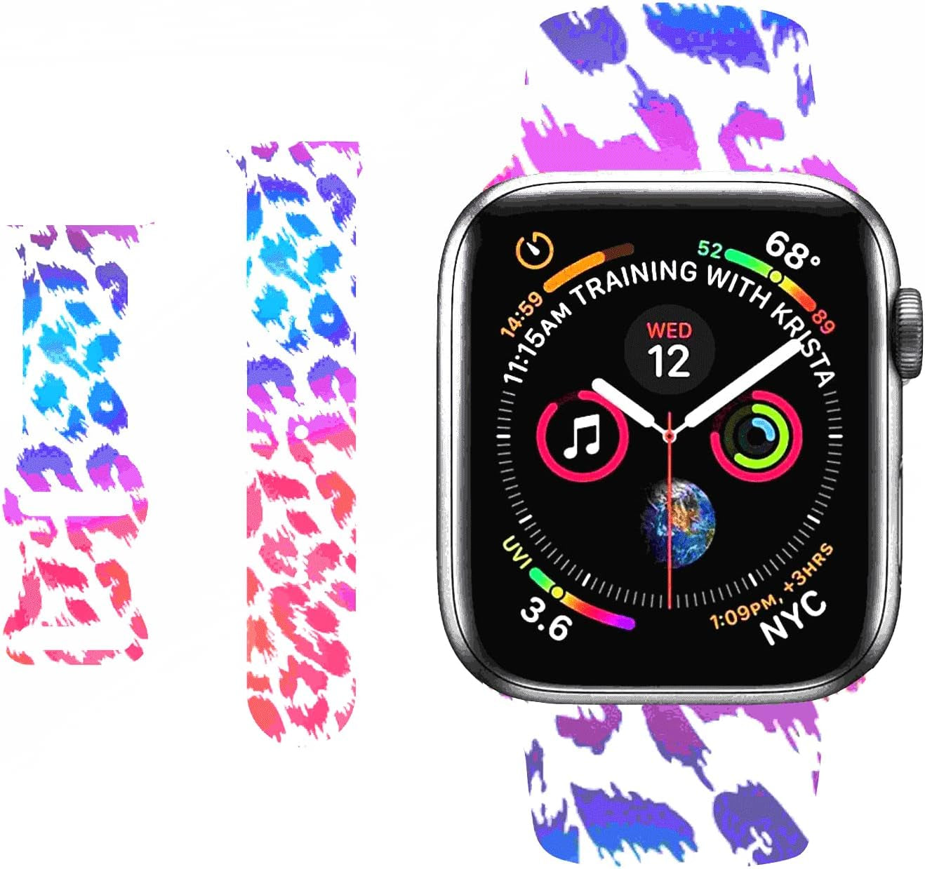 Hi-Yoohere Stylish Wild Leopard Printing Bands Compatible with Apple Watch 42Mm 44Mm 45Mm M/L, Bright Soft Silicone Wristband Strap for Iwatch SE & Series 7/6/5/4/3/2/1 for Girls Women (Color A12)  HYHMXB   