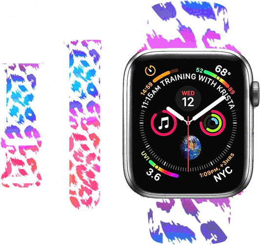 Hi-Yoohere Stylish Wild Leopard Printing Bands Compatible with Apple Watch 42Mm 44Mm 45Mm M/L, Bright Soft Silicone Wristband Strap for Iwatch SE & Series 7/6/5/4/3/2/1 for Girls Women (Color A12)  HYHMXB   