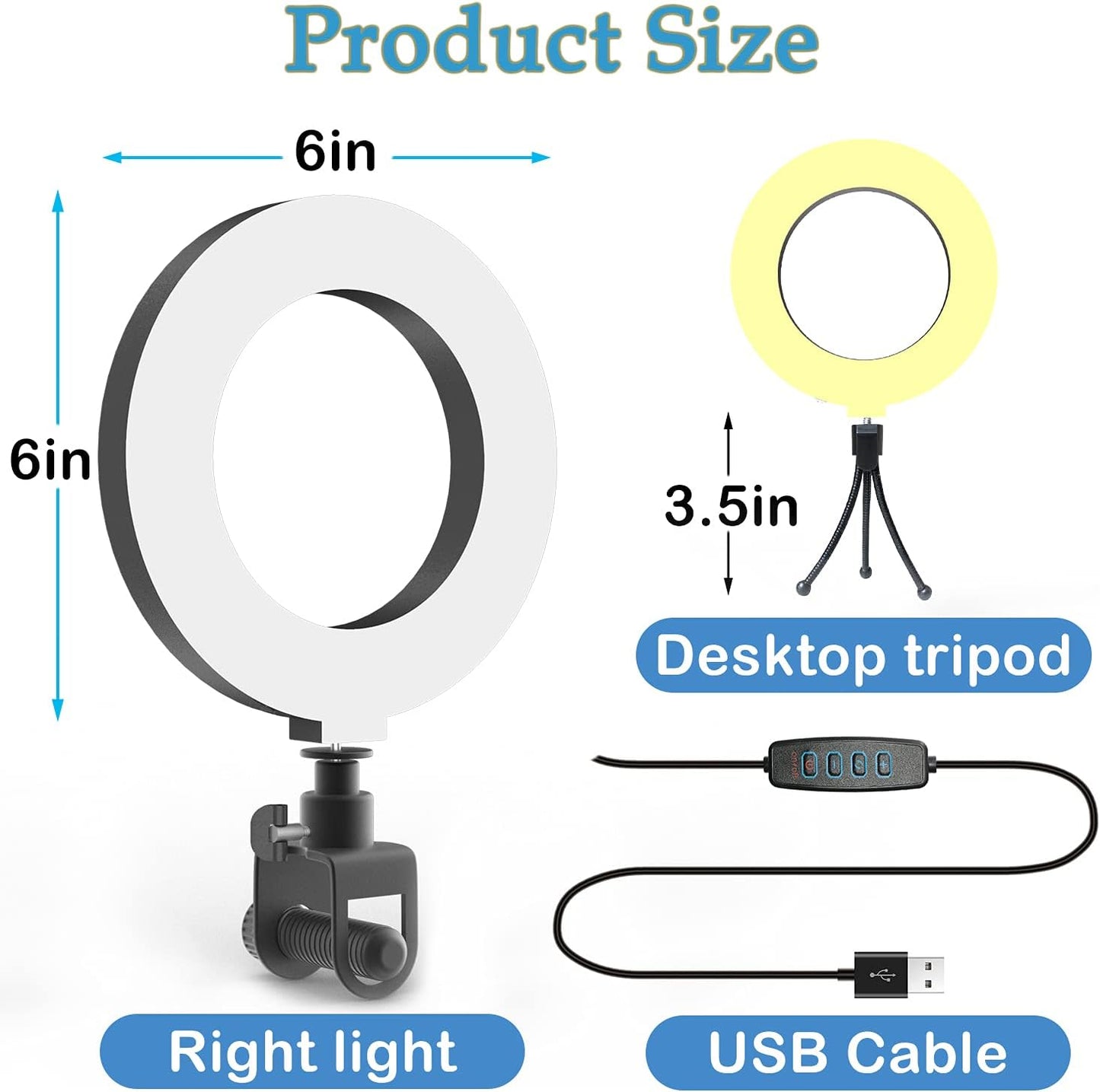 REDZHONG LED Ring Light Video Conference Lighting - 6 Selfie Light with Tripod Stand | Circle Light for Phone Computer Desktop Monitor Laptop & Zoom Light for Webcam Live Streaming Makeup, White  REDZHONG   