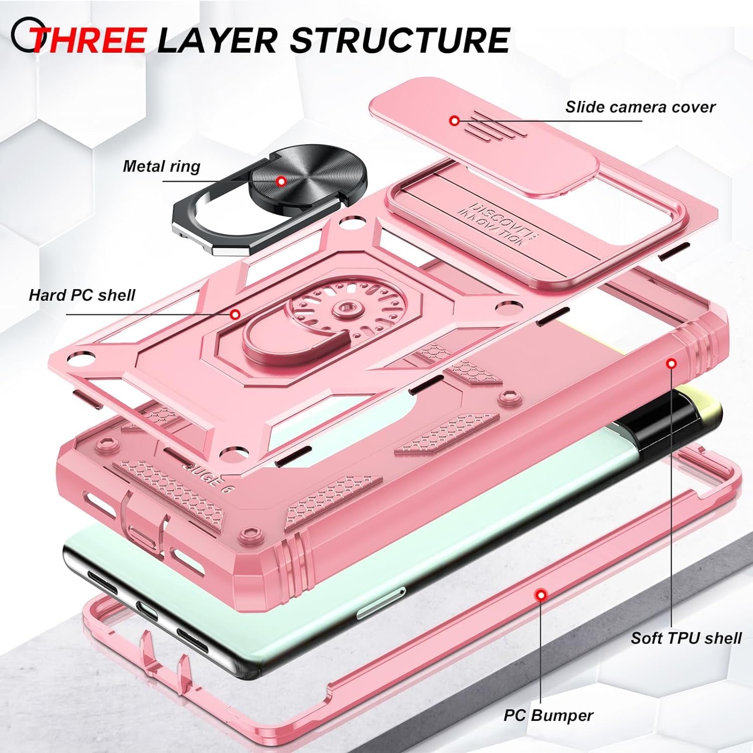 Leyi for Google Pixel 6 Case: Case for Pixel 6 with Slide Camera Cover + [2 Packs] Tempered Glass Screen Protector, 360 Full Body Military-Grade Phone Case with Kickstand for Google Pixel 6, Pink  LeYi   