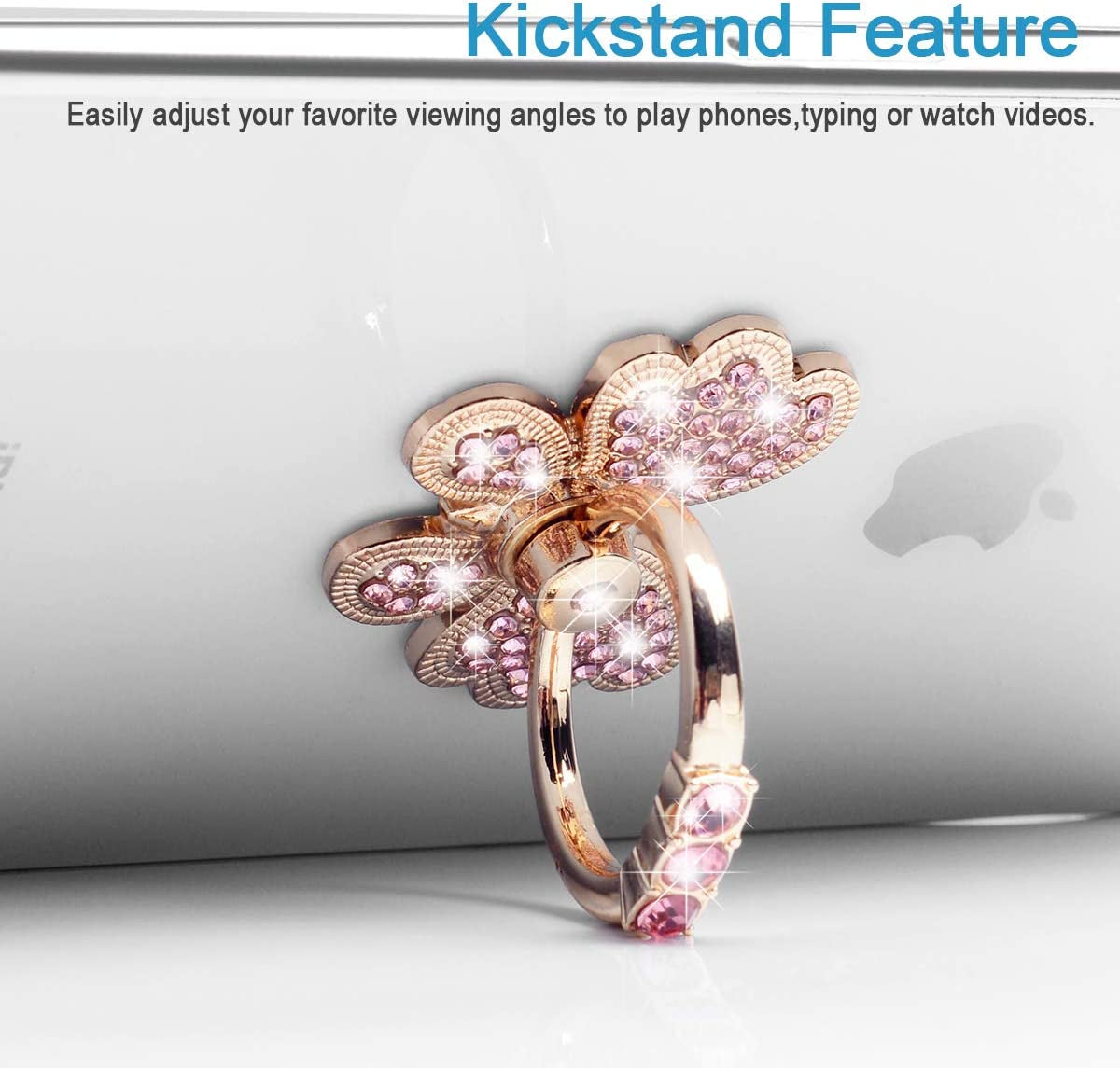 Finger Ring Stand,2 Pack Luxury Glitter Diamond Universal Metal Finger Ring Grip Holder Kickstand for Iphone 14 13 11 Pro Max 8 7 6S Plus,Galaxy S22 Ultra S10 plus S8 S7 Note,All Smartphone,Pink/Bow  WATACHE   