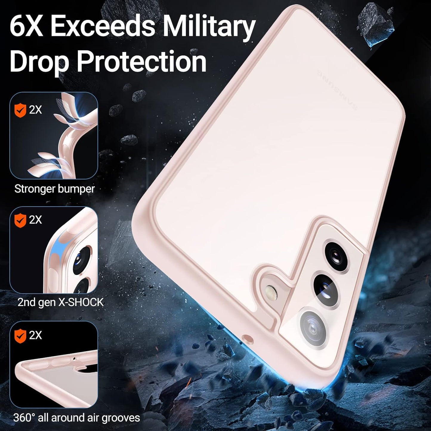 TORRAS Shockproof Galaxy S22 Case, [Military Grade Drop Tested] Translucent Matte Hard Back & Soft Edge Slim Protective Compatible for Samsung S22 Case 5G Guardian Series, Pink  TORRAS   