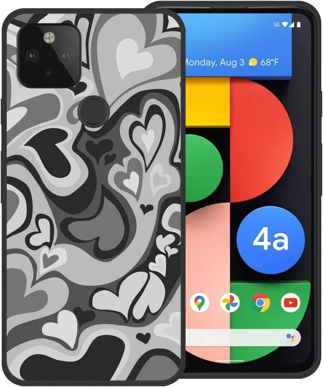 Zaztify Phone Case for Google Pixel 4A 5G, Lovely Irregular Brown Love Heart Khaki Lovecore Aesthetic Cute Shockproof Protective Anti-Slip Thin Soft Cover Shell  zaztify Grey Black Lovecore  