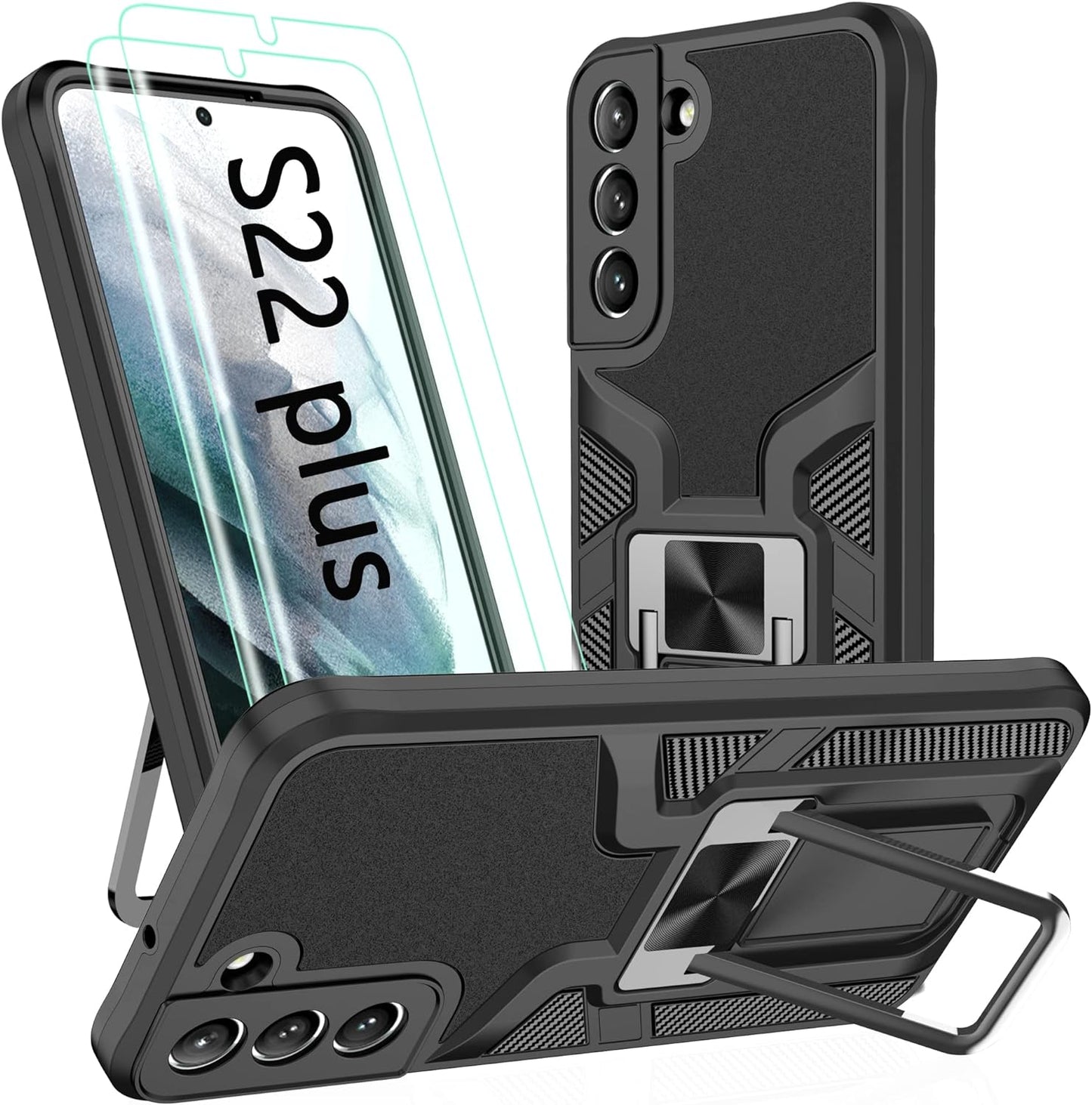 AKINIK for Samsung Galaxy S22 plus Case, S22 plus Case with Self Healing Flexible TPU Screen Protective [2 Pack],Military Grade Invisible Kickstand Case for Galaxy S22 plus (Black)  AKINIK Black  