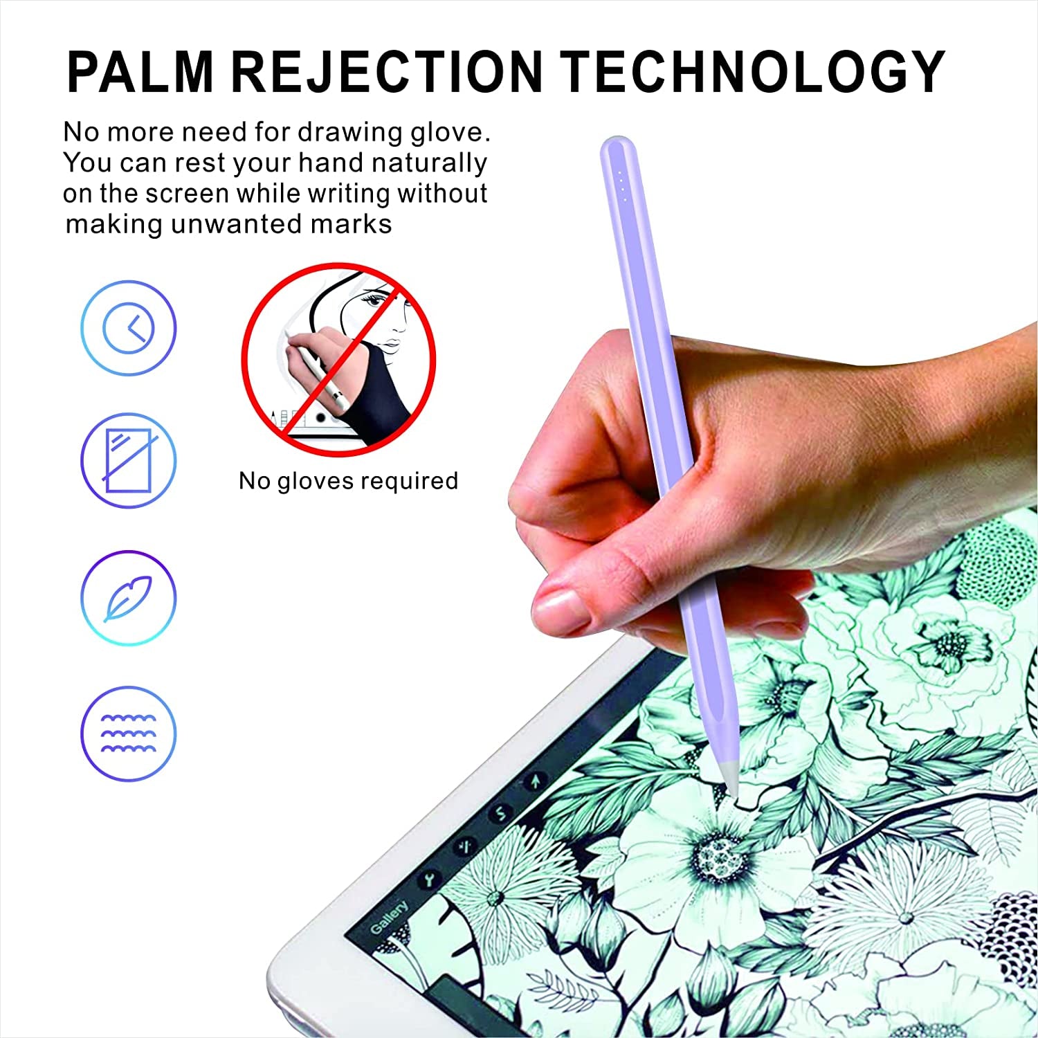 Ipad Air Pencil with Palm Rejection, PERMARK Stylus Pen Compatible with (2018-2023) Apple Ipad Pro (11/12.9 Inch),Ipad Air 3Rd/4Th/5Th Gen,Ipad 6/7/8/9Th Gen,Ipad Mini 5/6Th Gen (Purple)  PERMARK   