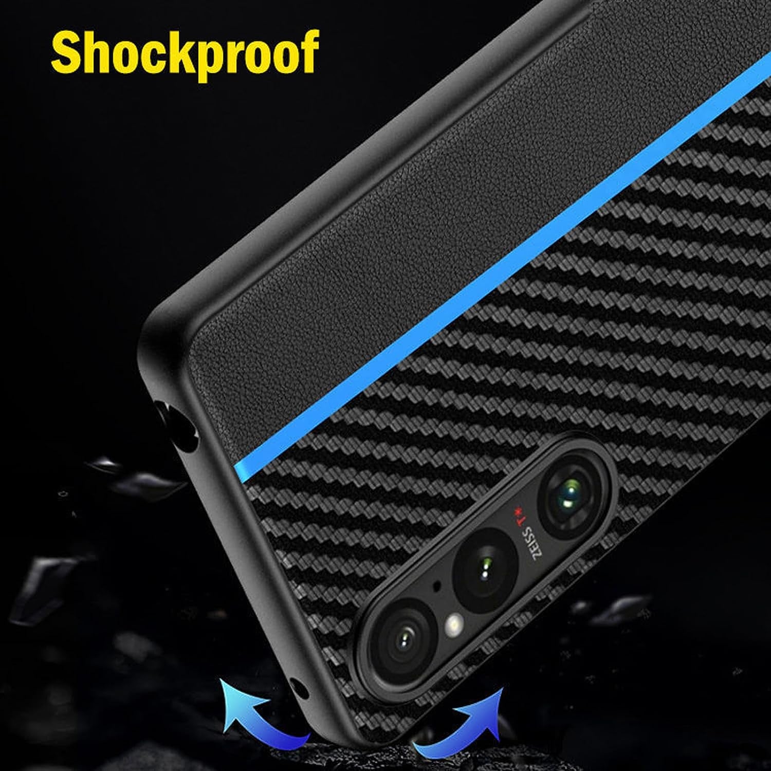 Thikk Leather Case for Sony Xperia 1 V, Carbon Fiber Texture Premium Faux Leather Slim Phone Case Scratch Resistant Protective Cover for Sony Xperia 1 V,Red  THikk   