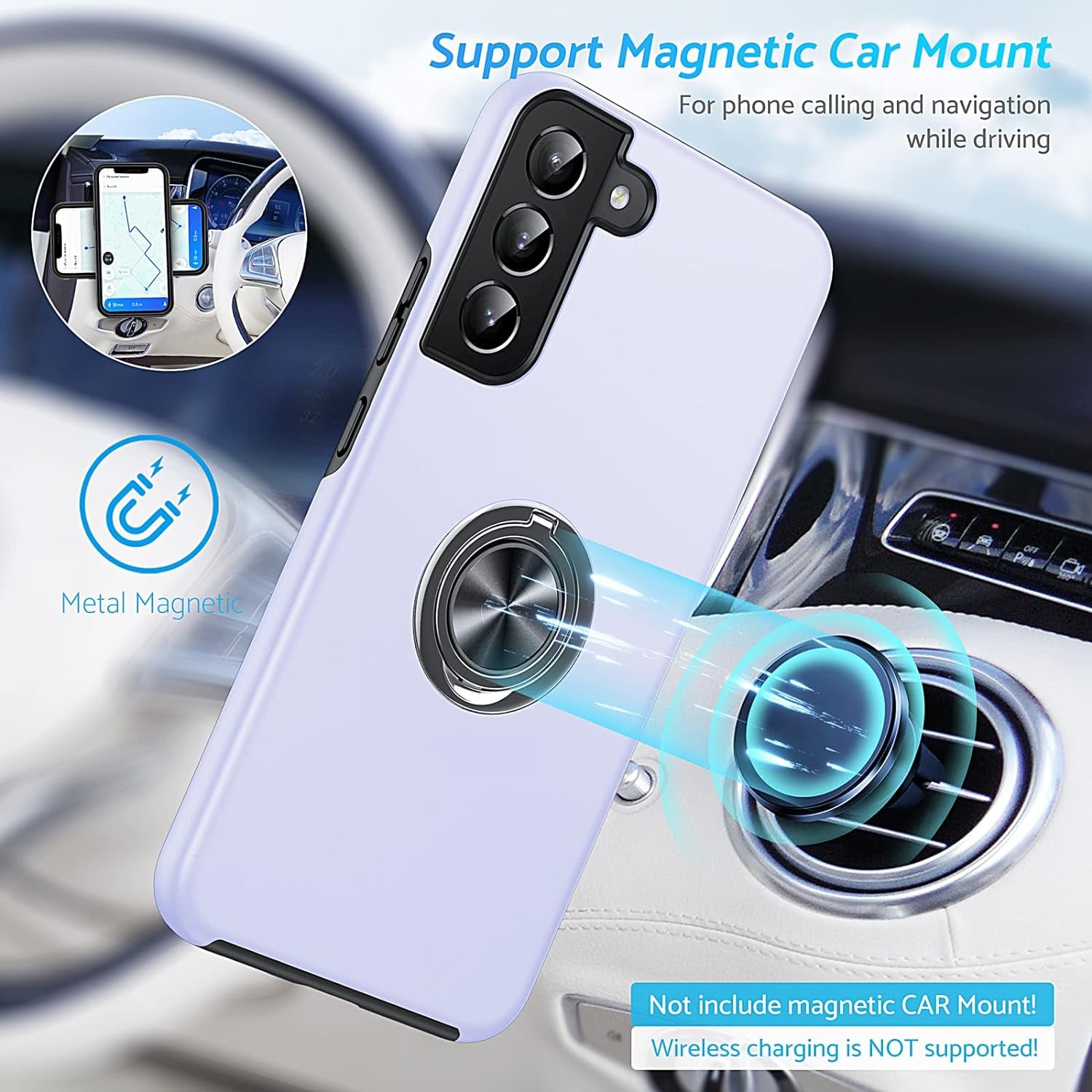 Anqrp Hidden Series Galaxy S22 plus Case 5G,[Heat Dissipation][No Fall-Off Kickstand] 360°Metal Ring, 15Ft Military Grade Shockproof Phone Case for Samsung Galaxy S22 plus 6.6 Inch, Purple  Anqrp   