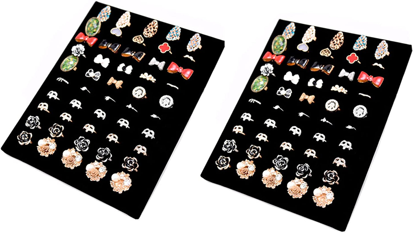 Homeanda Black Velvet L-Shaped 50 Slots Ring Earring Jewelry Display Tray Organizer Holder (L-Shaped 50 Slots-Black)  Homeanda 50 Slots-2pc-Black  