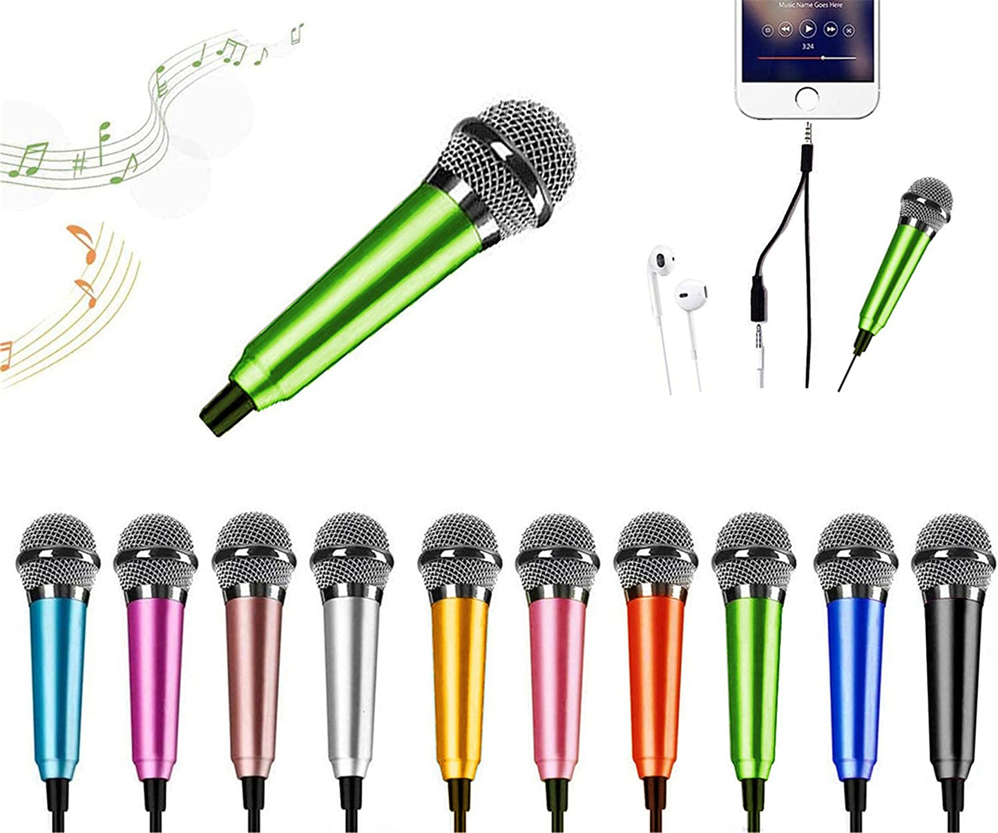 Mini Microphone,Portable Vocal Tiny Microphone, Asmr Microphone,Phone Microphone, Mini Karaoke Microphone for Voice Recording Chatting and Singing on Iphone,Android,Laptop Notebook（Silver）  DELADOLA green  