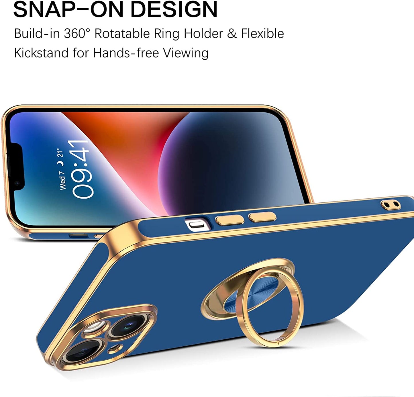 VENINGO Iphone 14 Case,Phone Cases for Iphone 14,Slim Fit Soft 360° Ring Holder Kickstand Magnetic Car Mount Supported Easy Clean Shockproof Protective Cover for Apple Iphone 14 6.1" 2022, Deep Blue  VENINGO   