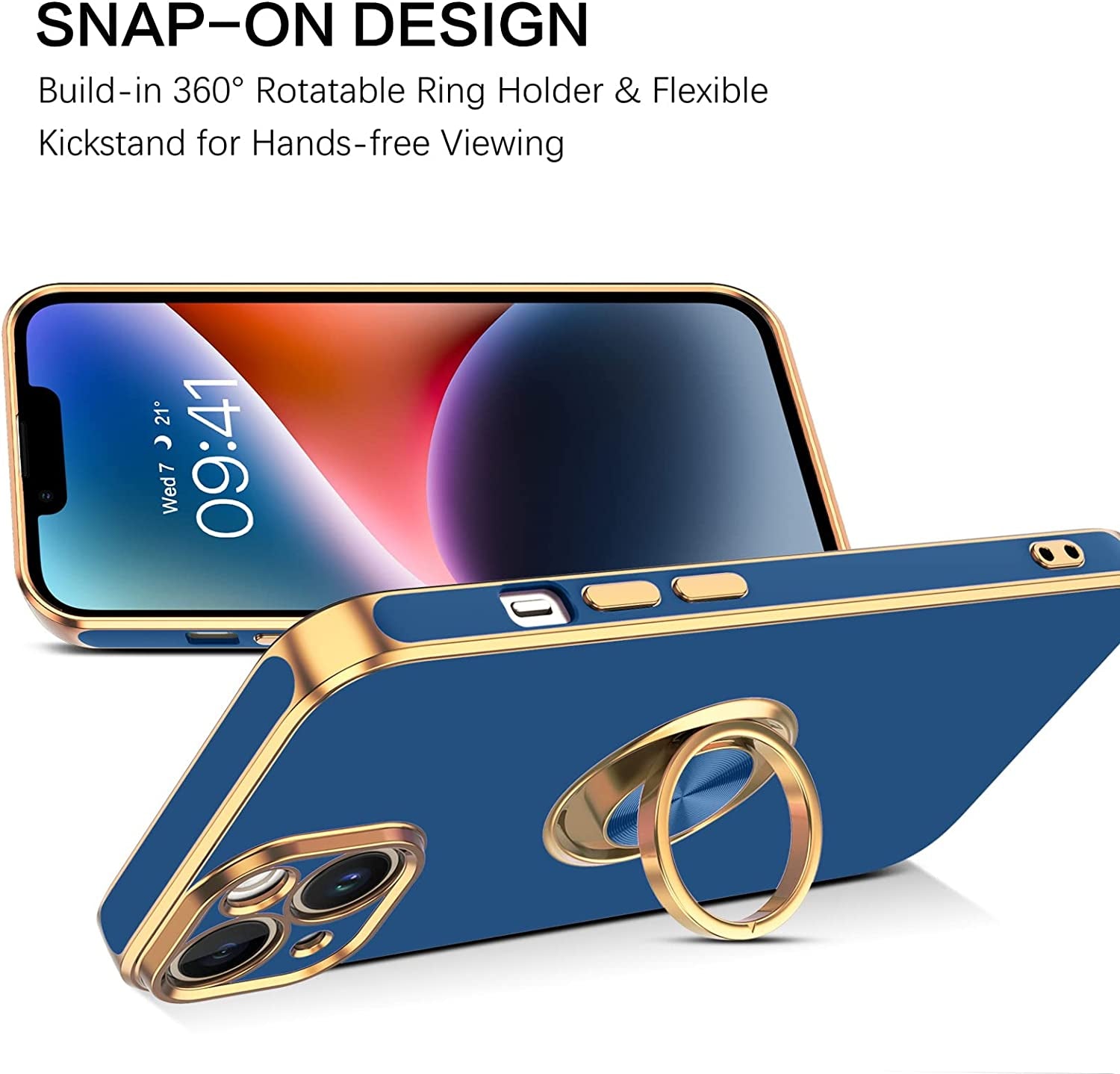 VENINGO Iphone 14 Case,Phone Cases for Iphone 14,Slim Fit Soft 360° Ring Holder Kickstand Magnetic Car Mount Supported Easy Clean Shockproof Protective Cover for Apple Iphone 14 6.1" 2022, Deep Blue  VENINGO   