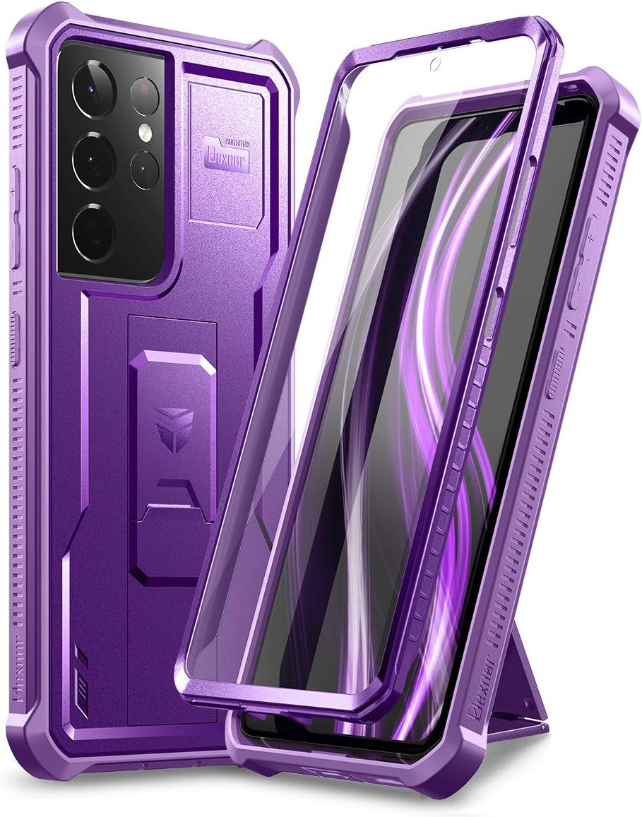 Dexnor for Samsung Galaxy S21 Ultra Case, [Built in Screen Protector and Kickstand] Heavy Duty Military Grade Protection Shockproof Protective Cover for Samsung Galaxy S21 Ultra 5G,6.8 Inch,Maroon Red  Dexnor Purple  