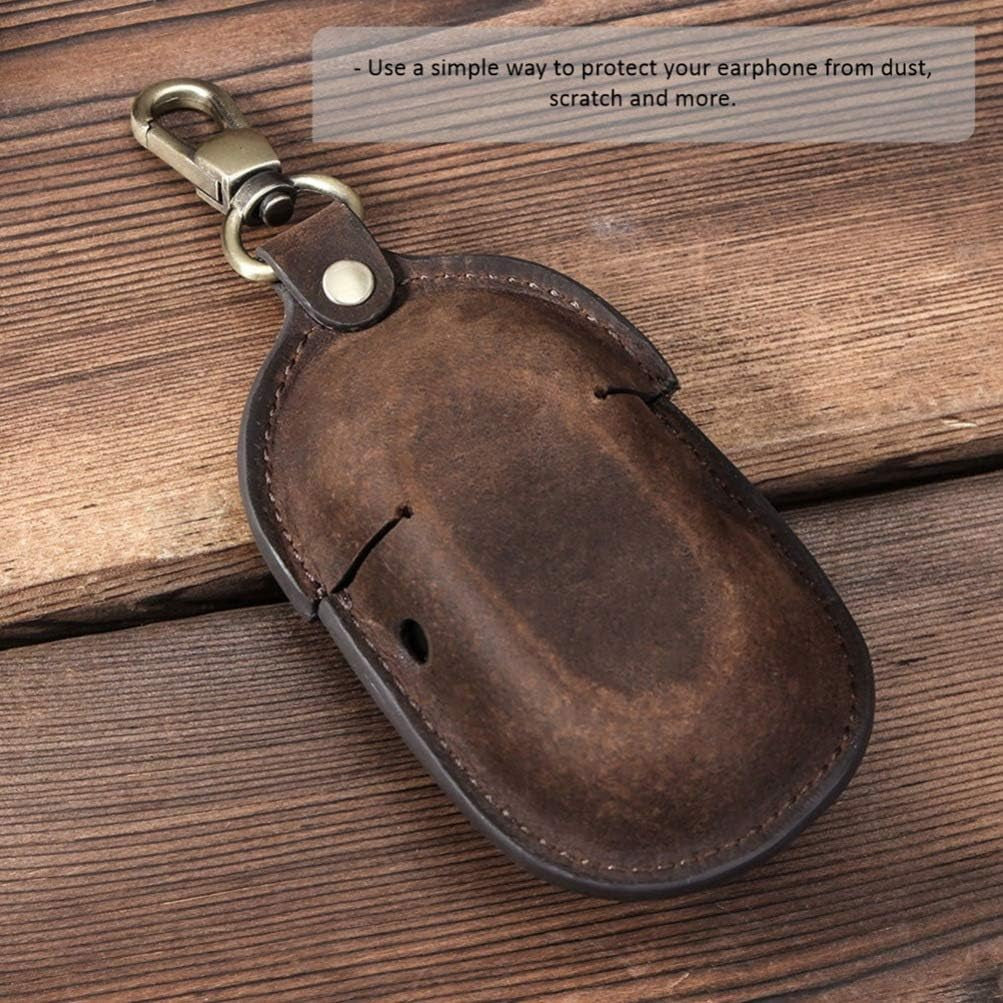 Compatible for Samsung Galaxy Buds Case Leather Shockproof Protective Earbuds Case with Stainless Keychain - Coffee  UKCOCO   