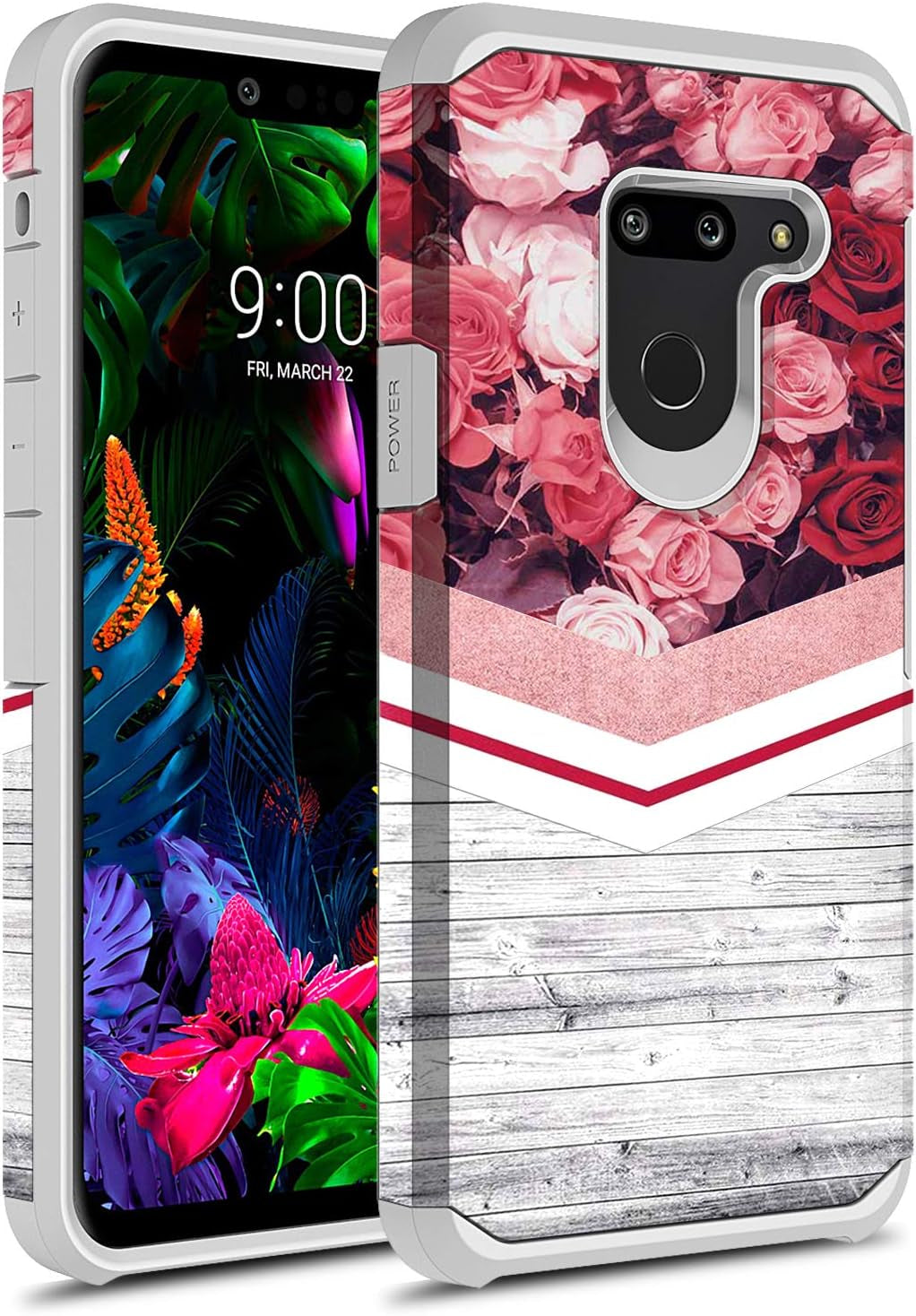 GORGCASE Phone Case Compatible for LG G8 Thinq Case, LG G8 2019 Slim Thin Fashion Design Classy Hard Pc TPU Bumper Cute Dual Layer Shock-Proof Man Girl Women Armor Drop Protective Cover Galaxy Star  GORGCASE Wood Rose  