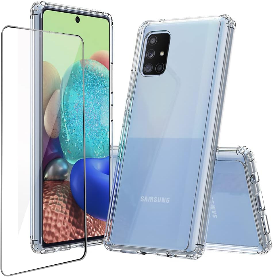 Niopiee for Samsung Galaxy A51 4G Case Crystal Clear Slim Hard Case Hybrid Shockproof Bumper with Tempered Glass Screen Protector Full Body Anti-Yellow Anti-Scratch Phone Protective Cover  NIOPIEE Galaxy A71  