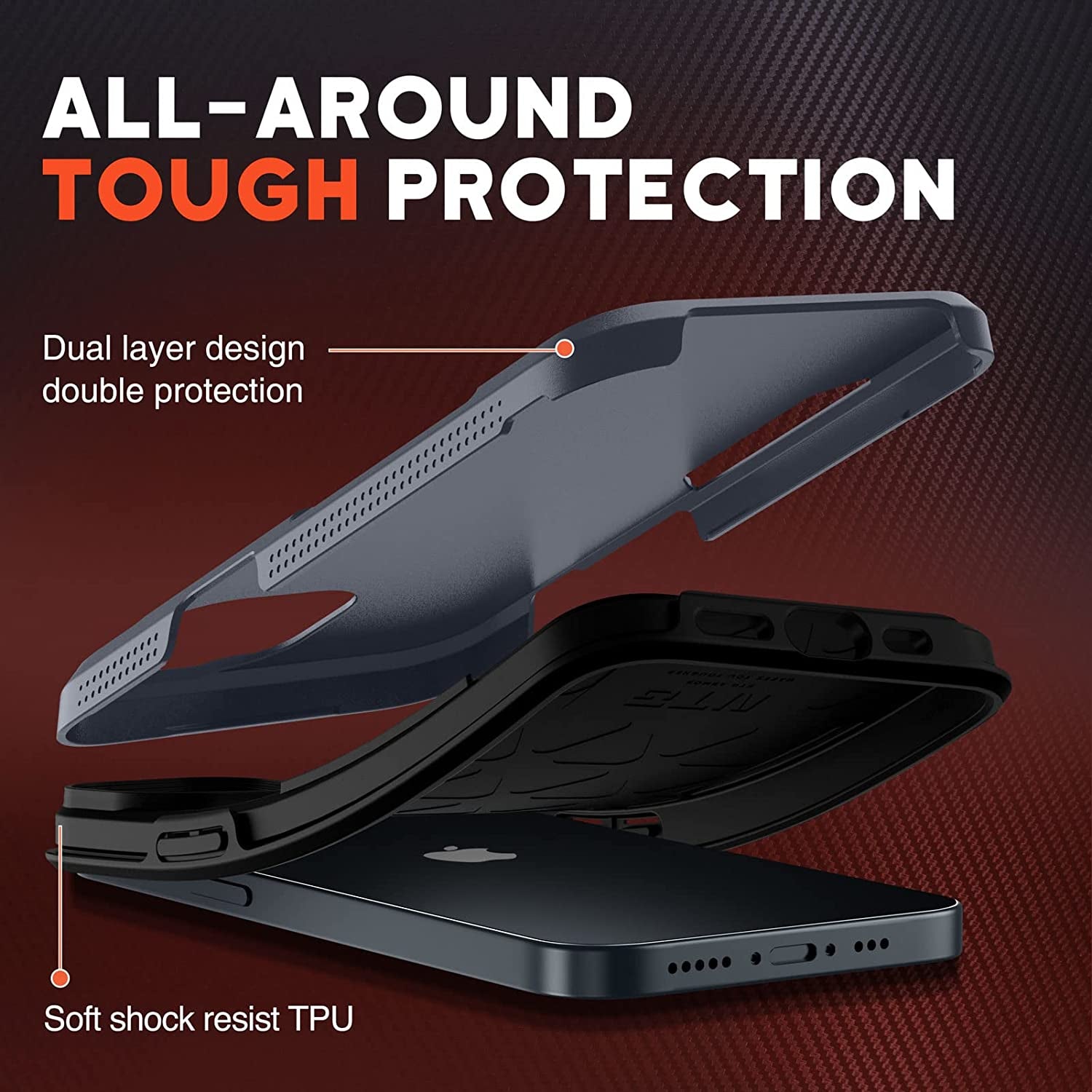 NTG Shockproof Designed for Iphone 13 Case [2 Layer Structure Protection] [Military Grade Anti-Drop] Lightweight Shockproof Protective Phone Case for Iphone 13 6.1 Inch, Dim Grey  NTG   