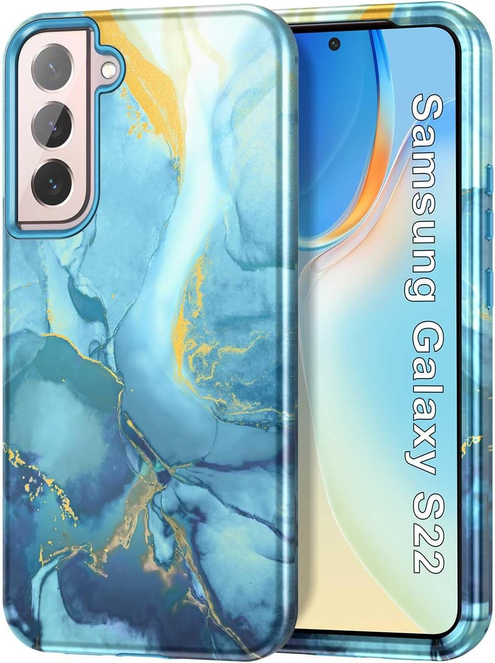 Btscase for Samsung Galaxy S22 5G Case,Marble Pattern 3 in 1 Heavy Duty Shockproof Full Body Rugged Hard Pc+Soft Silicone Drop Protective Women Girl Cover for Samsung Galaxy S22,Dreamland River/Purple  Btscase Blue  