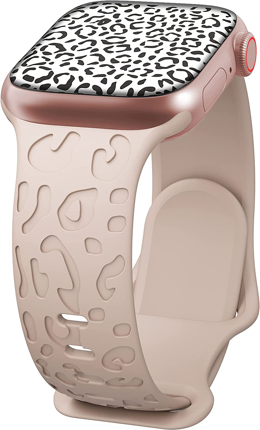 Kingofkings Leopard Engraved Band Compatible with Apple Watch Band 38Mm 41Mm 40Mm 44Mm 45Mm 49Mm 42Mm Women Men, Comfortable Cheetah Silicone Sport Bands for Iwatch Series 8 7 6 5 4 3 2 1 SE Ultra  KingofKings Milk Tea 42mm/44mm/45mm/49mm 