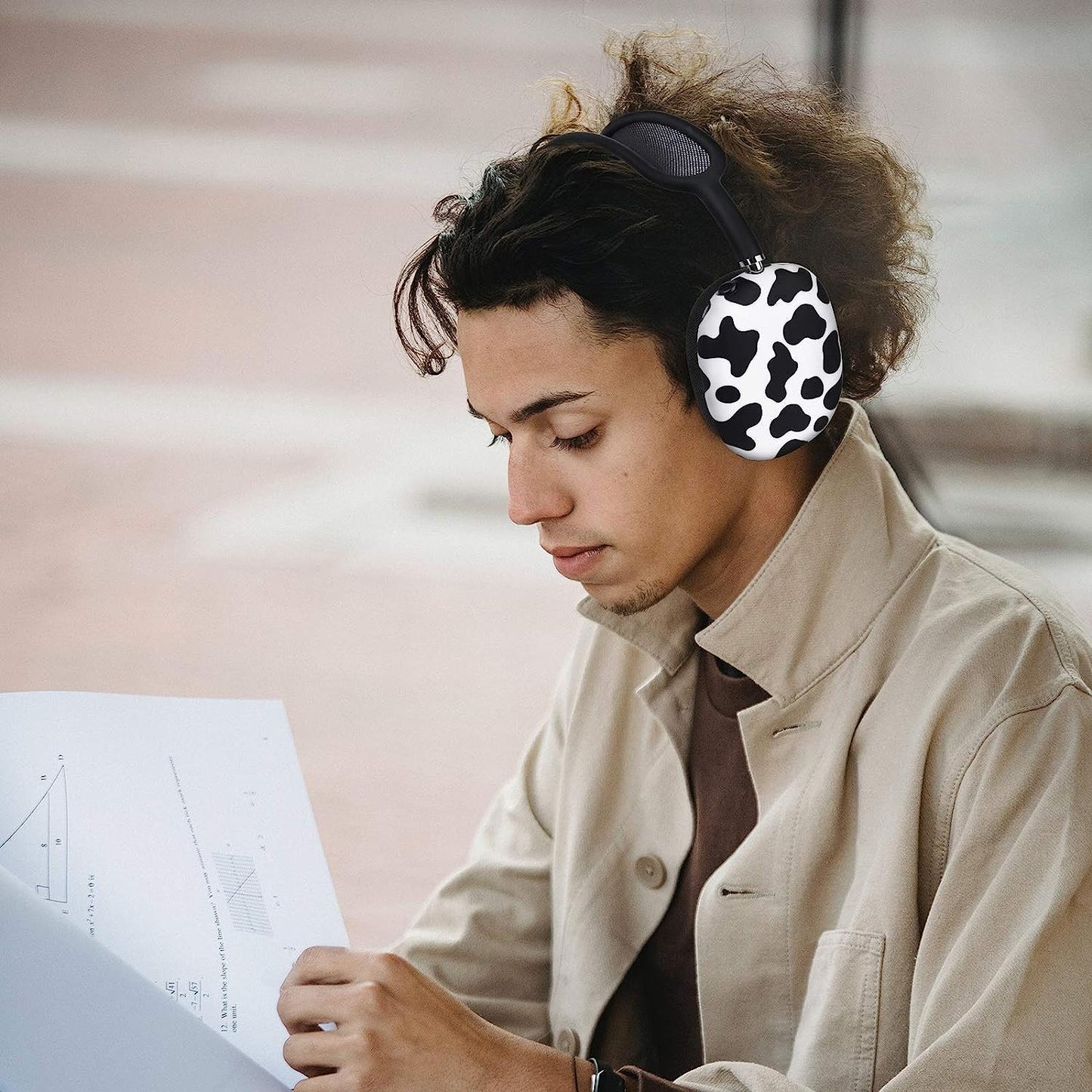 AIRSPO Compatible with Airpods Max Case Cover, Silicone Sleeve Case for Airpods Max Headphone Floral Print Protective Airpod Max Earpads Cover (Black/Cow)  AIRSPO   