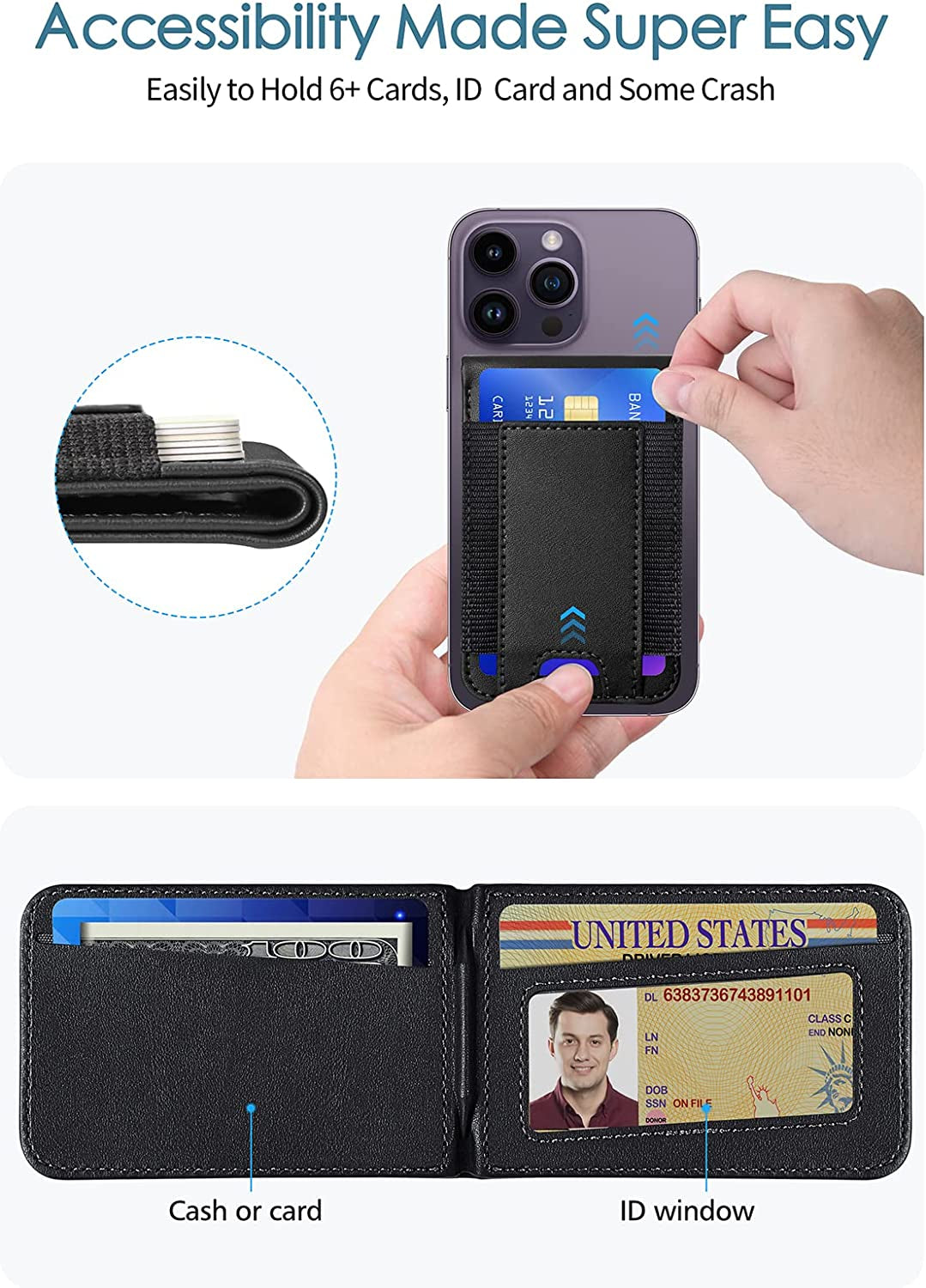 Miroddi Magsafe Wallet Stand - Magnetic Wallet with Adjustable Stand, Magsafe Card Holder for Iphone 14/14 Plus/14 Pro/14 Pro Max and 13/12 Series, Open ID Window, Fits 9 Cards, Vegan Leather, Black  Miroddi   