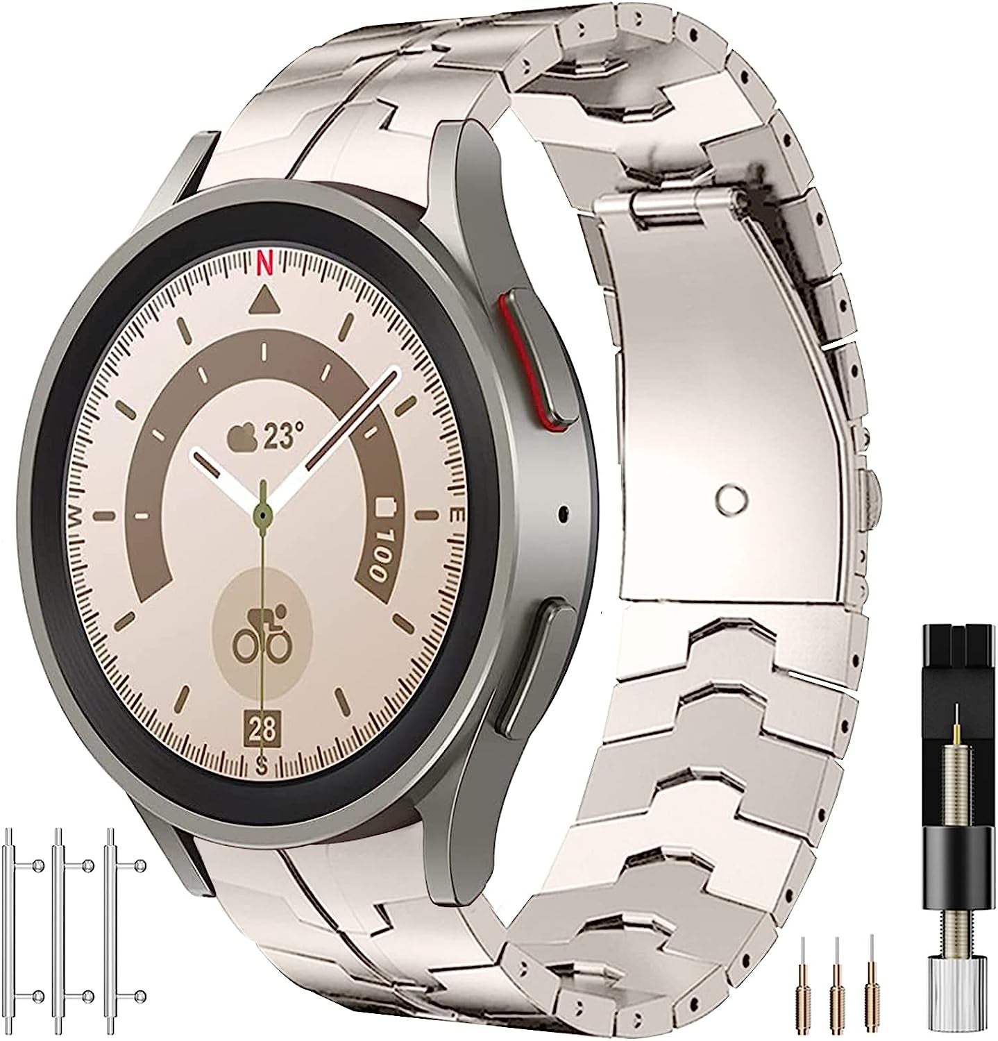 Miimall Compatible for Samsung Galaxy Watch 5 Pro 45Mm/Watch 5 &4 44Mm 40Mm/Watch 4 Classic 46Mm 42Mm Bands Metal, No Gap Stainless Steel Metal Wristband Band for Galaxy Watch 5/4 44Mm 40Mm(Black)  Miimall Titanium  